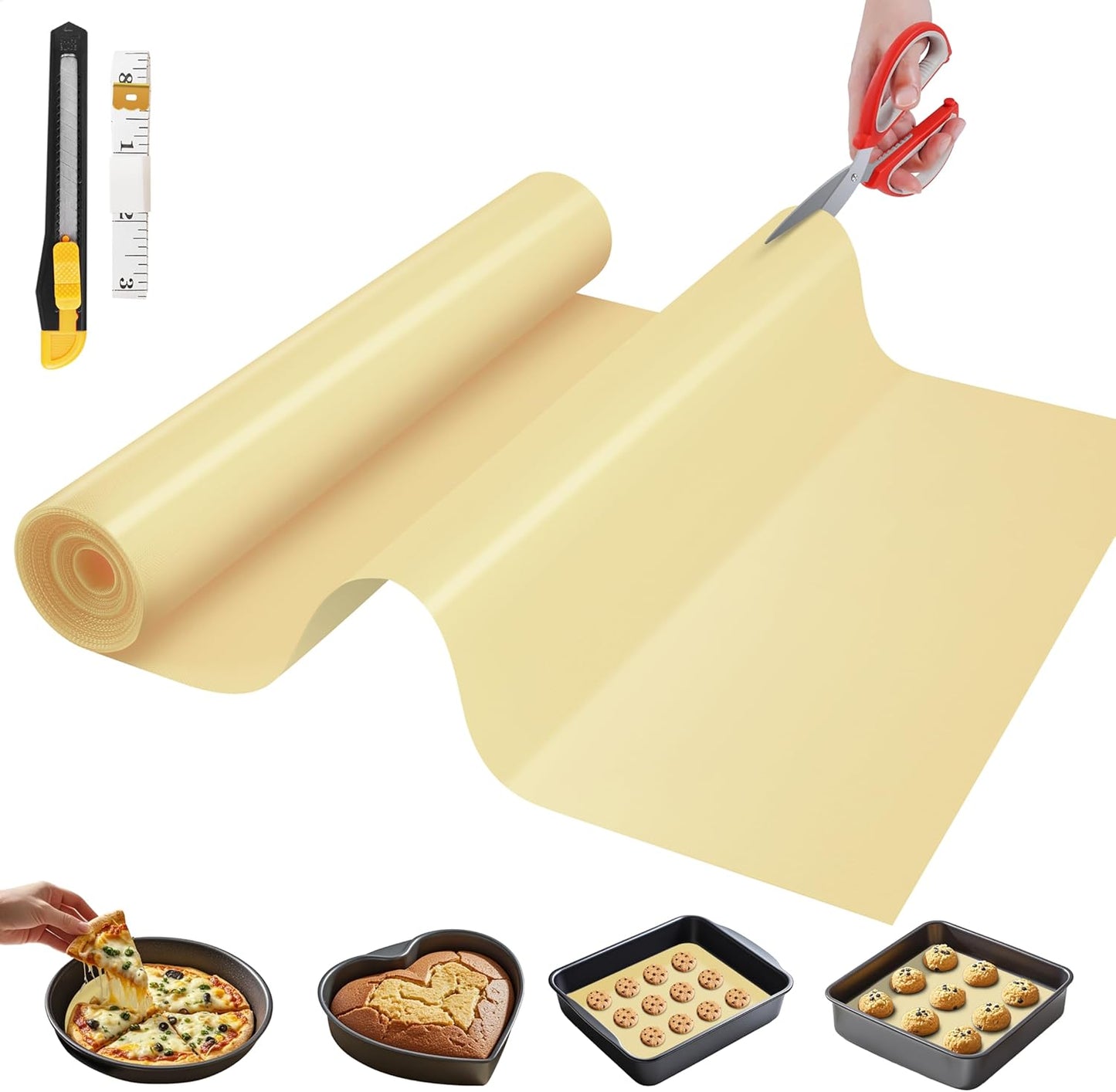 Silicone Baking Mat, 16 IN x 10 FT Free Cutting Baking Sheet,Non-Stick Reusable Dough & Pastry Mat,Non-Slip Silicone Mat Roll for Air Fryer Liner,Freeze Dryer,Oven Baking Pan,Kitchen Counter