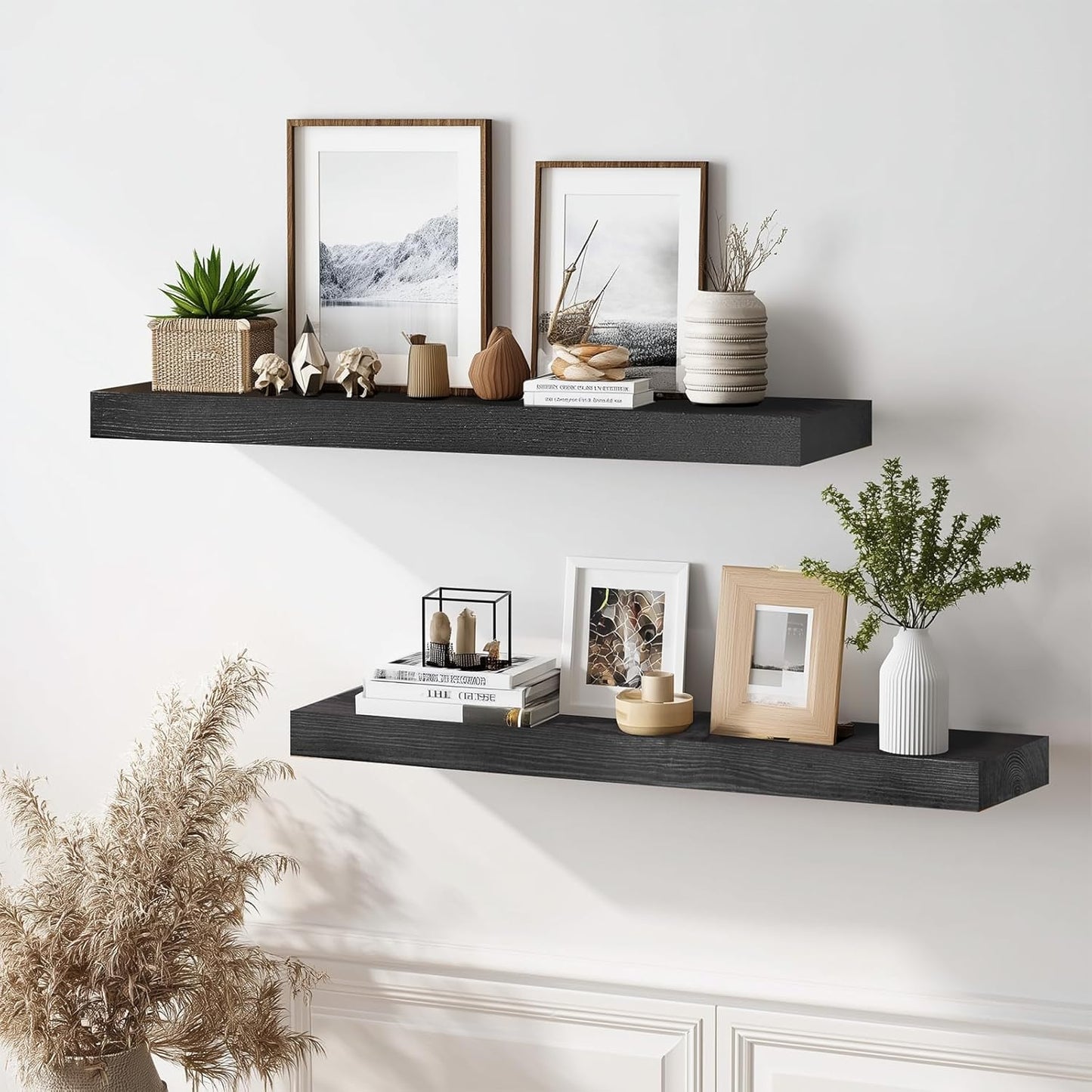36x8x1.6 inch Floating Shelves Set of 2 – Solid Wood Rustic Black Wall Mounted Shelf for Kitchen, Bathroom, Living Room