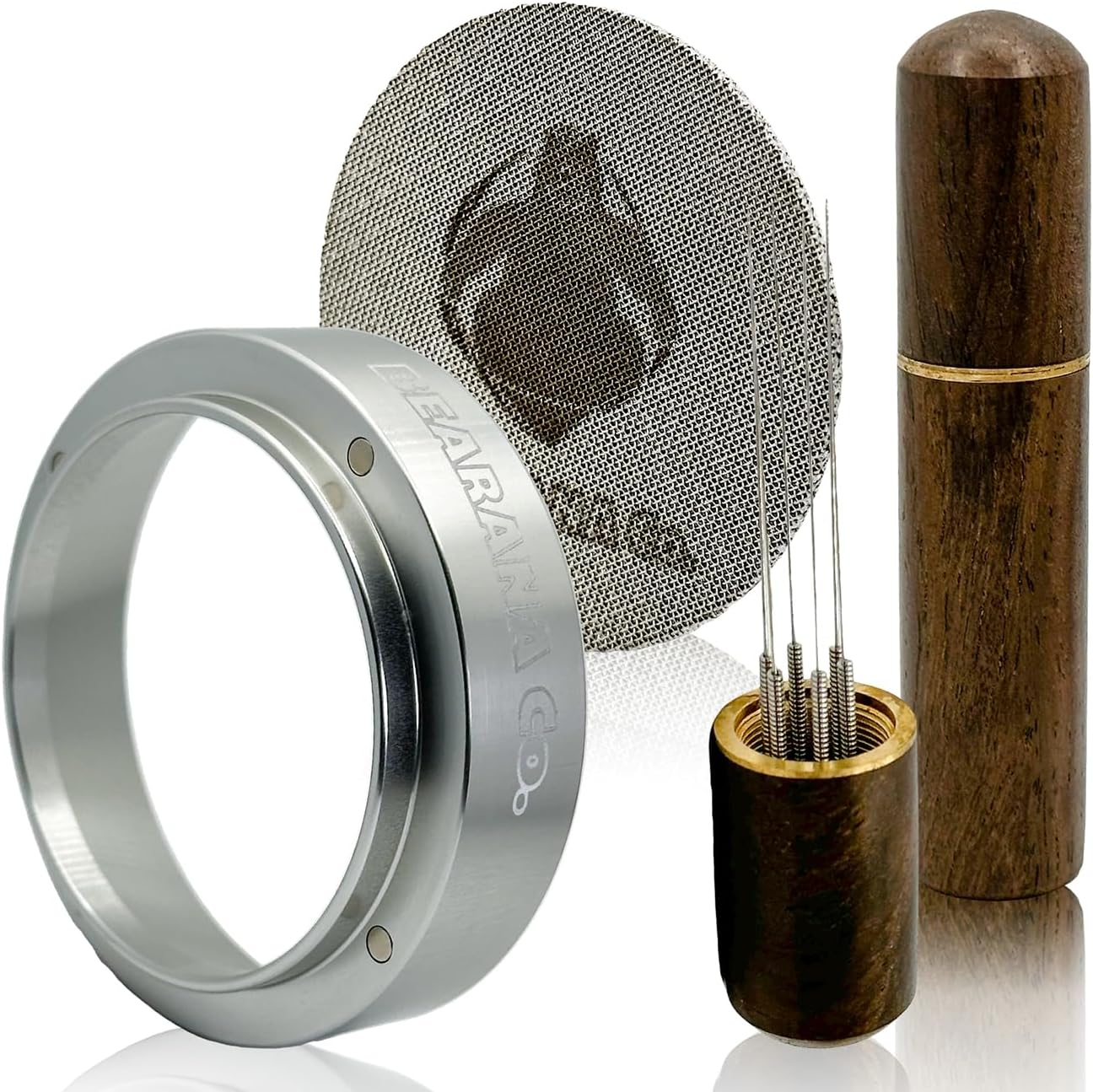51mm Coffee Espresso Tools Accessories 3x Set┃Dosing Funnel Ring, WDT Needle Distributor, Stainless Steel Puck Screen Filter┃Barista Set for Coffee Lovers┃Gift Idea (51mm)