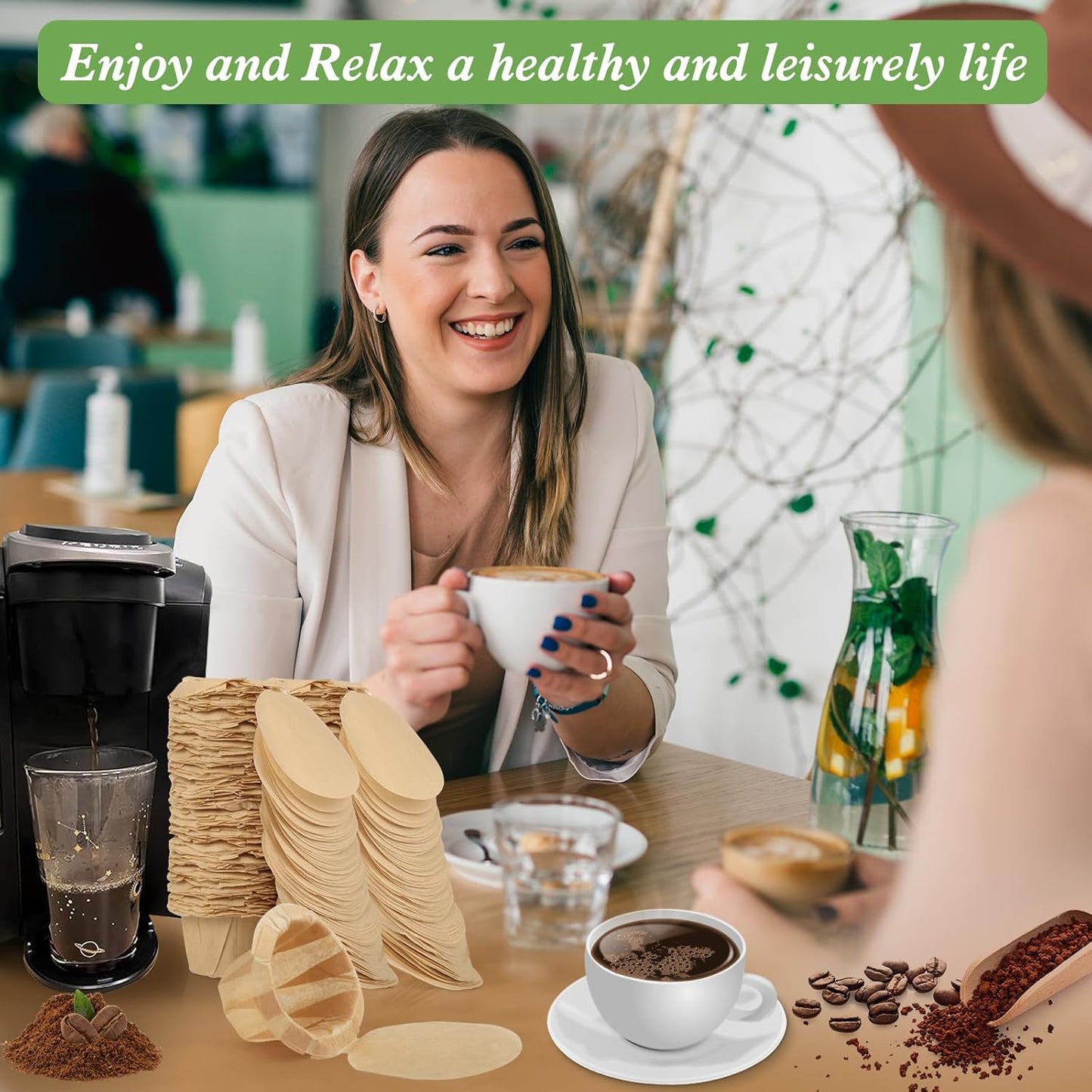 Aussen Disposable Coffee Paper Filters Replacement Kerig Filter Fit All Keurig Single Serve Filter Brands Compatible with Reusable Single Serve Pods Keurig Coffee Maker (Natural with Lid, 300pcs)