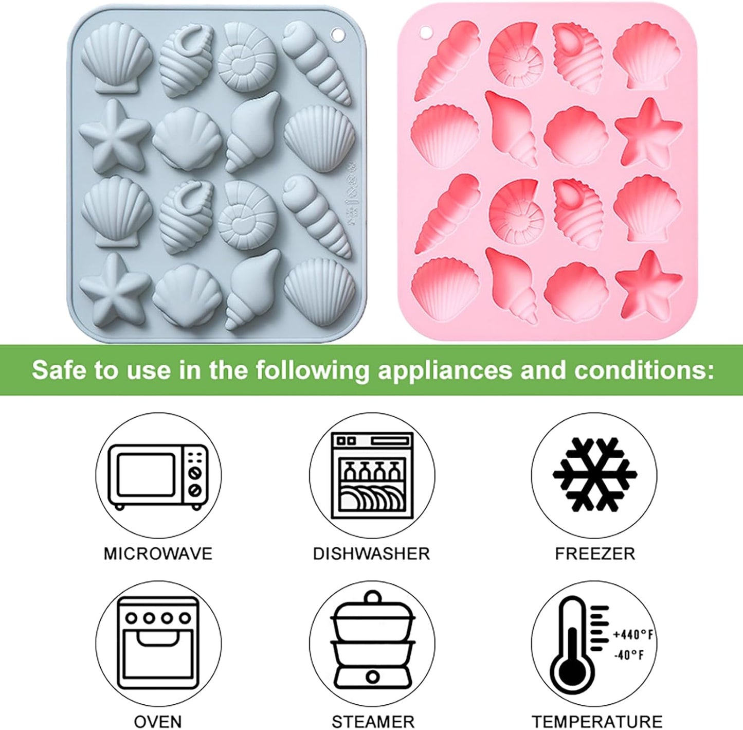 Ocean-Themed Chocolate Mold Set - Food-Grade Silicone Baking Molds with Shell, Starfish, Seashell Beach Life Phrases, Reusable for Under the Sea Cakes, Cupcakes & Party Treats - 2 Pack