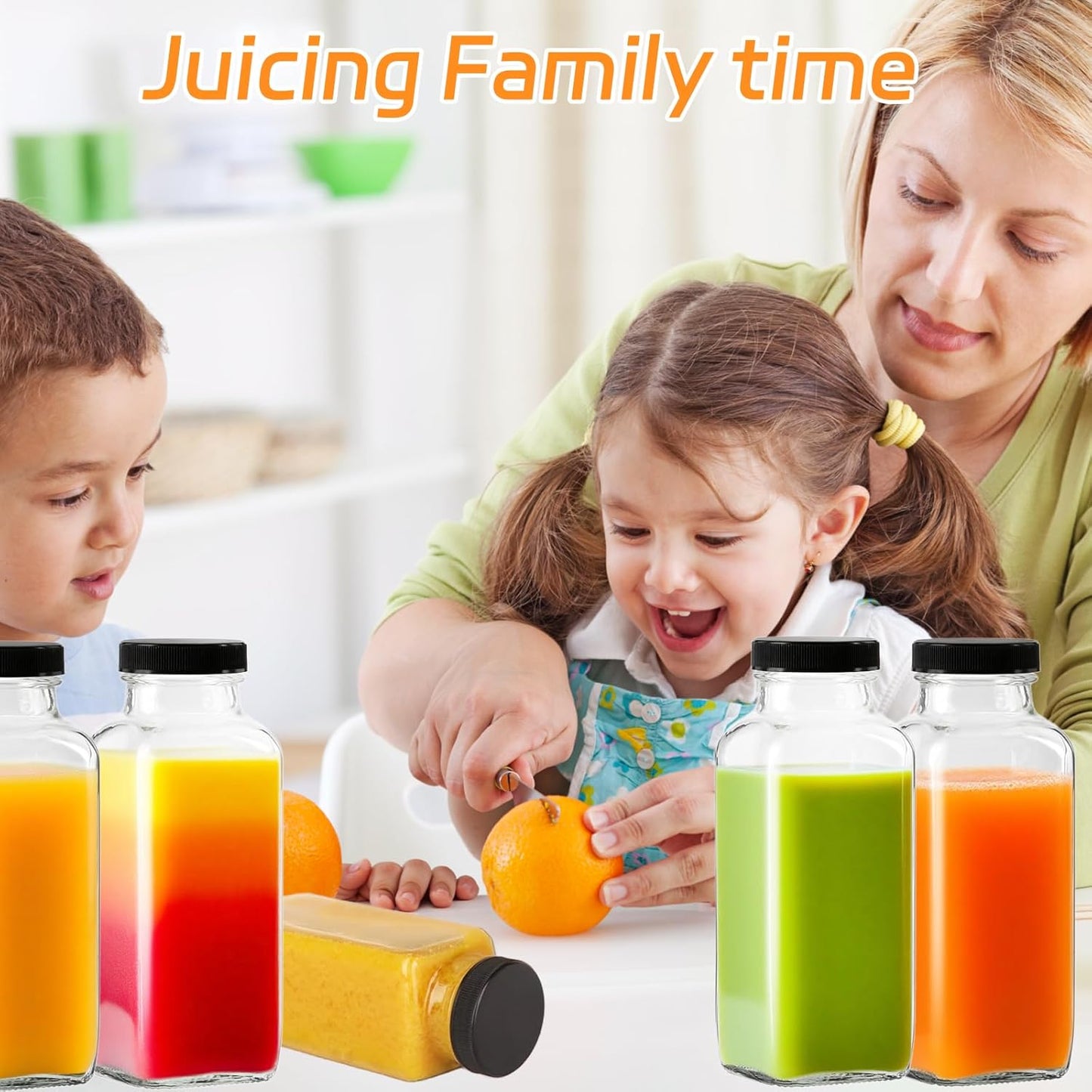 3 Pack 12oz Glass Drink Bottles with Lids, 360ml Vintage Glass Water Bottles with Caps, Reusable Juice Containers Drinking Jars for Juicing, Milk, Ginger, Kombucha, Beverage