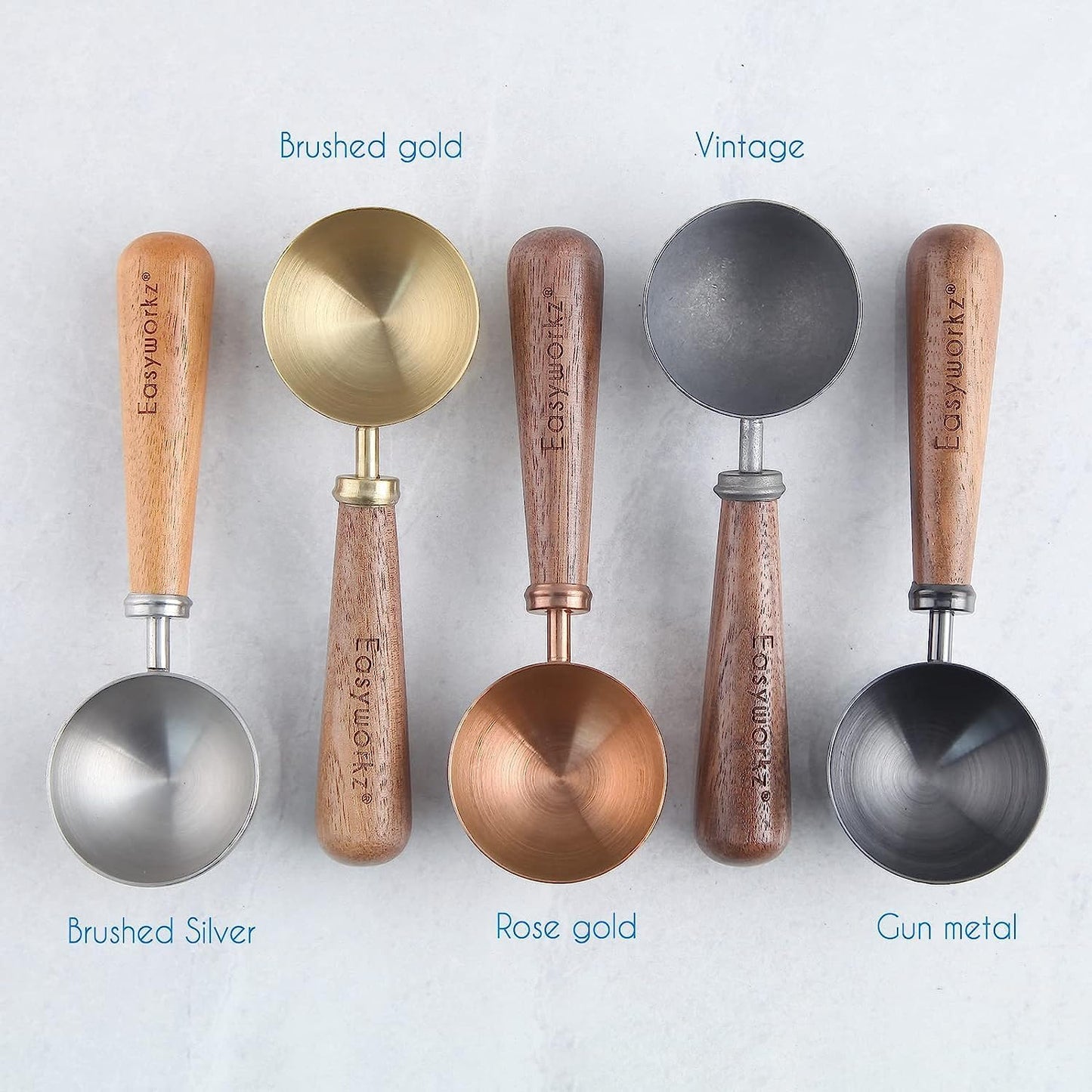 Easyworkz Retro Stainless Steel Coffee Spoon With Black Walnut Handle,10g - Measuring Spoon (Brushed gold)