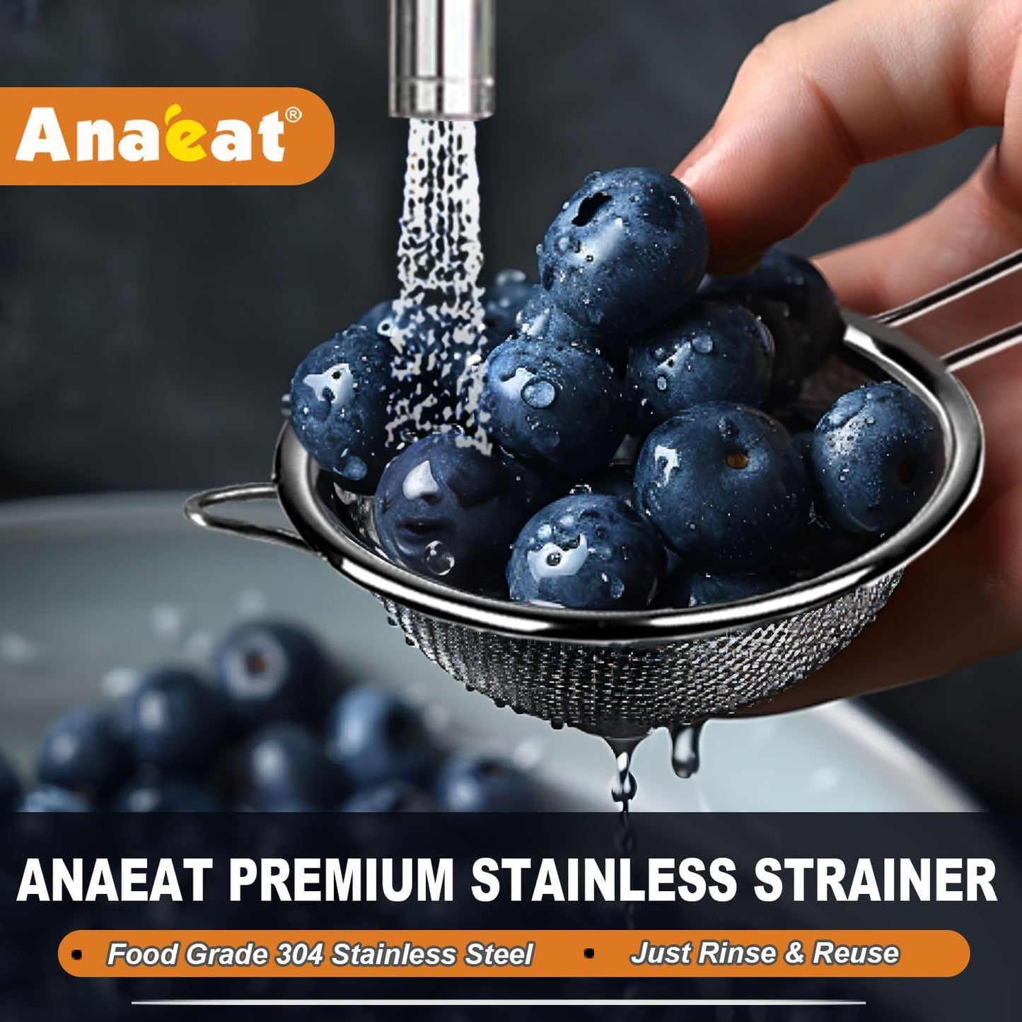 Anaeat Fine Mesh Strainers - Premium Stainless Steel Colander Sieve Sifters, with Durable Mesh and Sturdy Handle, Excellent for Sifting Dry ingredients, Flour, Pastas, Rice, Tea (2.8"+4.73"+7.09")