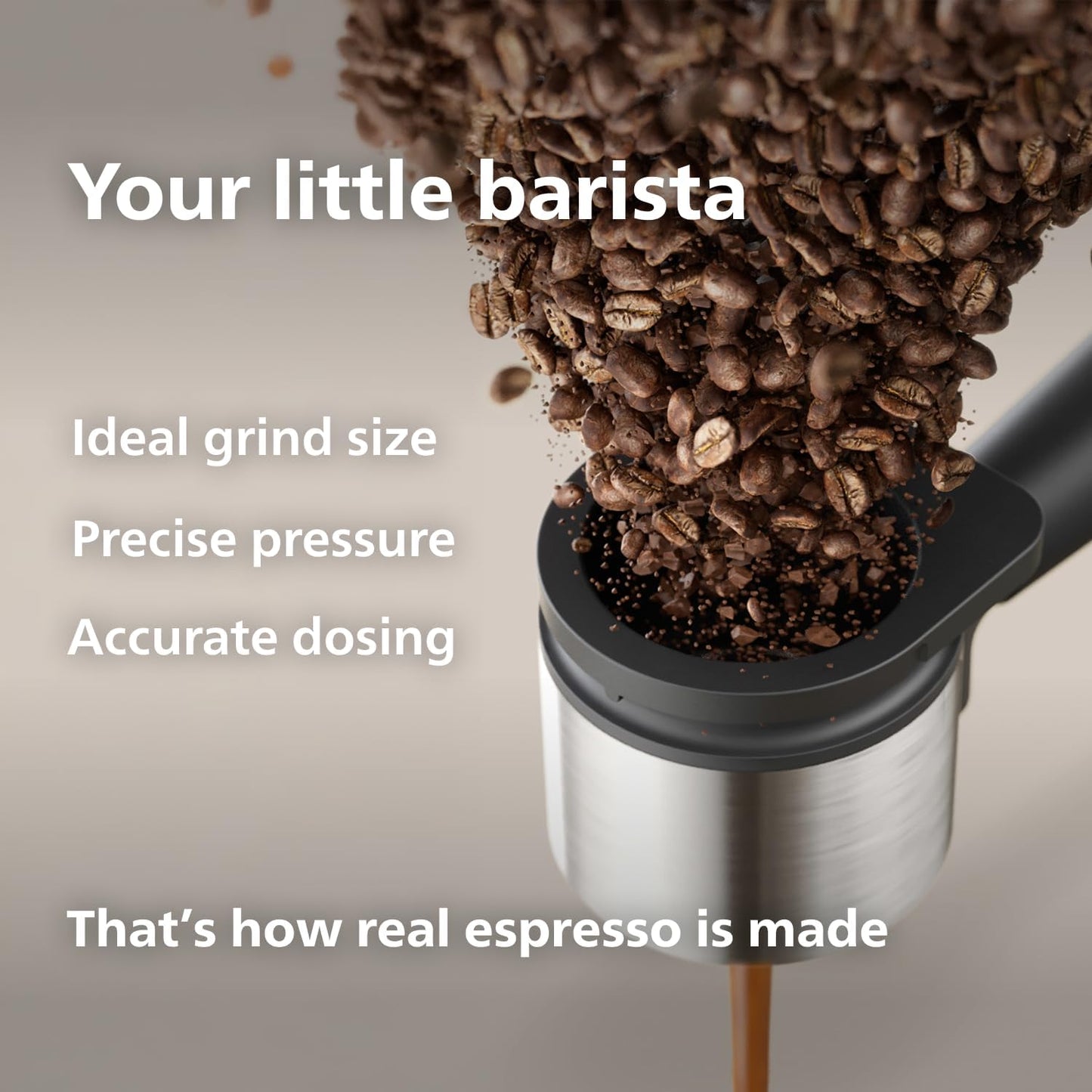 Philips Baristina Espresso Machine, Grind, Tamp & Brew Coffee Beans in One Swipe, Compact, 16 Bar Pump Pressure, Automatic Grinder, Natural White with White Portafilter (BAR300/00)