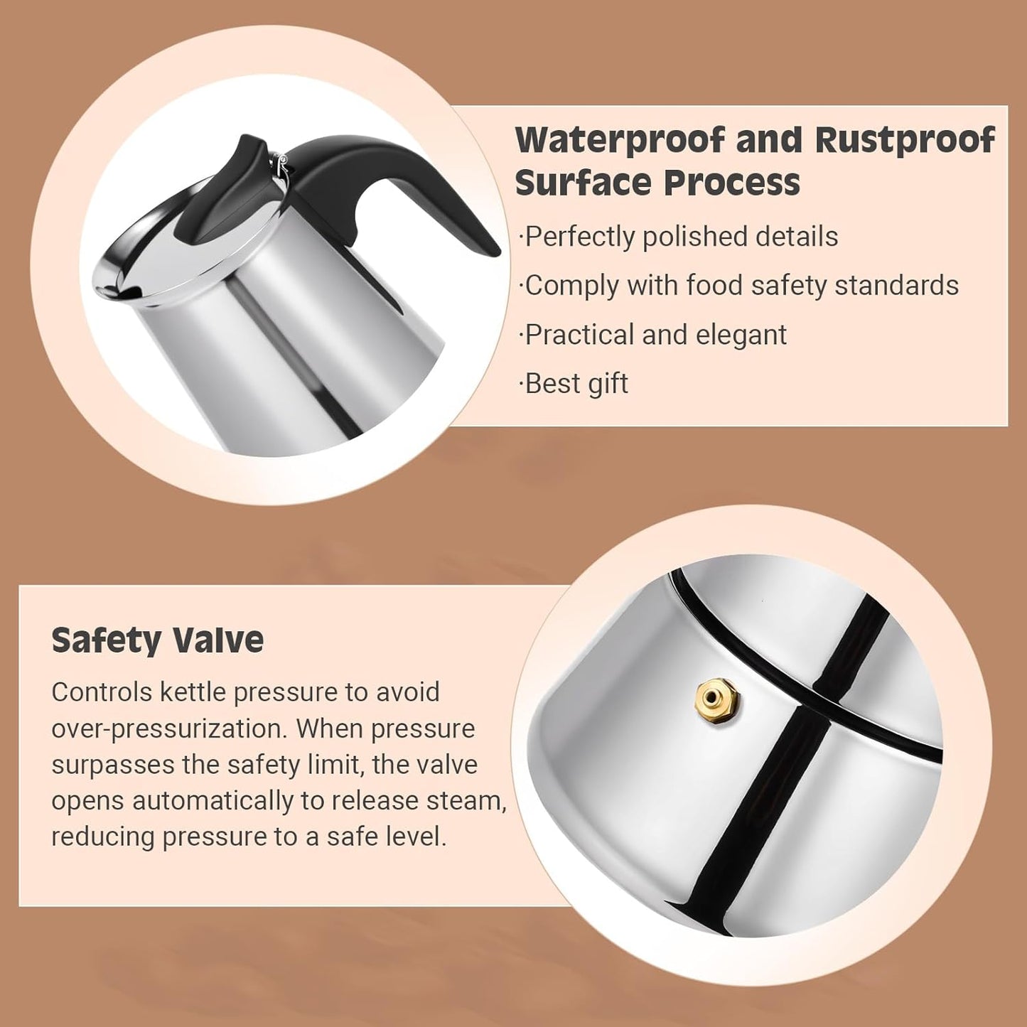 Moka Pot, 6 Cups (10.6 oz) Stovetop Espresso Maker, 304 Stainless Steel Moka Pot, Induction Compatible, Silver