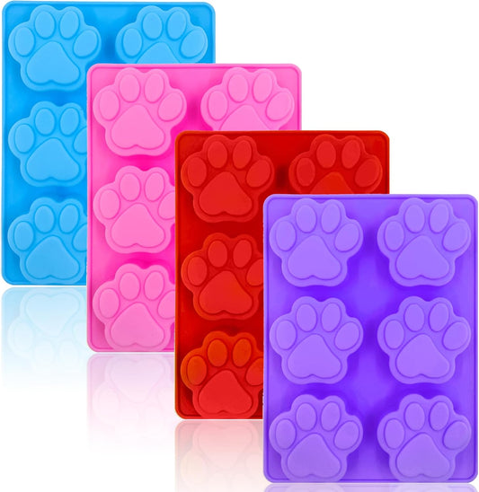Puppy Dog Paw Silicone Molds,Non-Stick Food Grade Silicone Molds for Chocolate, Candy, Jelly, Ice Cube, Dog Treats Baking Mould(Set of 4PCS) (Blue Pink Purplish Red)