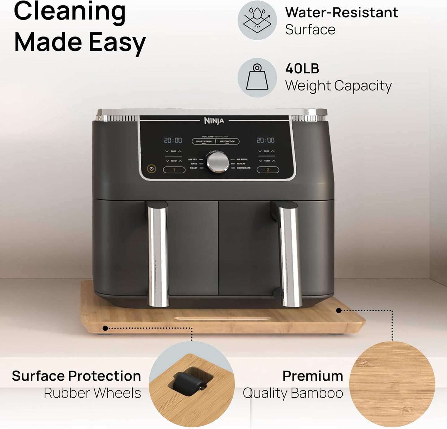 Ibyx Elegant Sliding Tray for Your Coffee Maker & Heavy Kitchen Appliances - Sturdy, Slides Easily from Under The Cabinet (Natural, 16" W x 13" D)