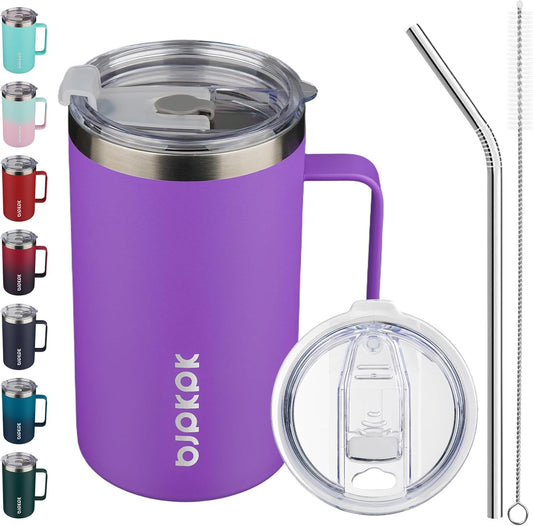 BJPKPK Insulated Coffee Mug with 2 Lids, 25oz Stainless Steel Insulated Tumbler with Handle, Double Wall Vacuum Coffee Cups, BPA Free Travel Mug for Coffee, Tea and Drinks, Purple