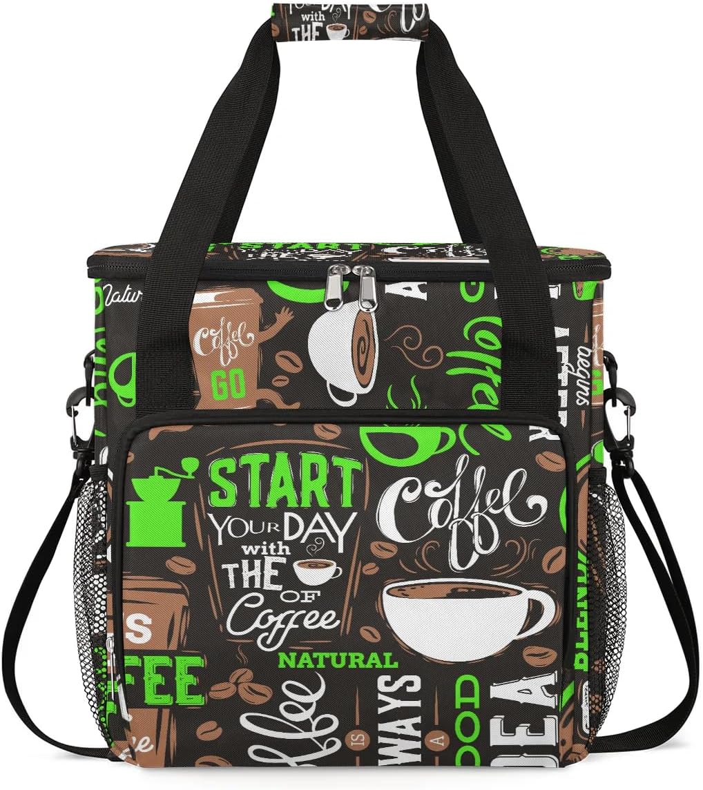 coffee beans cup green Coffee Maker Carring Bag Travel Carrying Storage Tote Bag Compatible with Keurig K-Mini or K-Mini Plus Portable Single Serve Coffee Brewer Case with Pockets for K-cup Pods