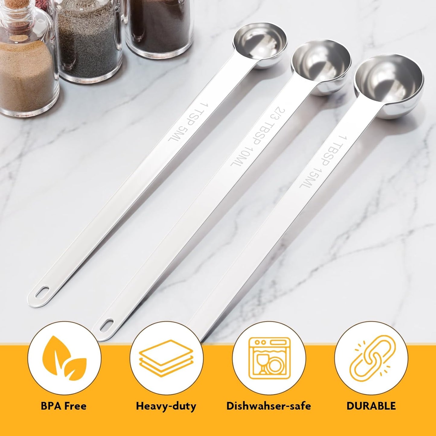 2PCS 1Tbsp(3tsp, 15ml) Extra Long Handle Measuring Spoon, Single Stainless Steel Individual Measure Scoop Only