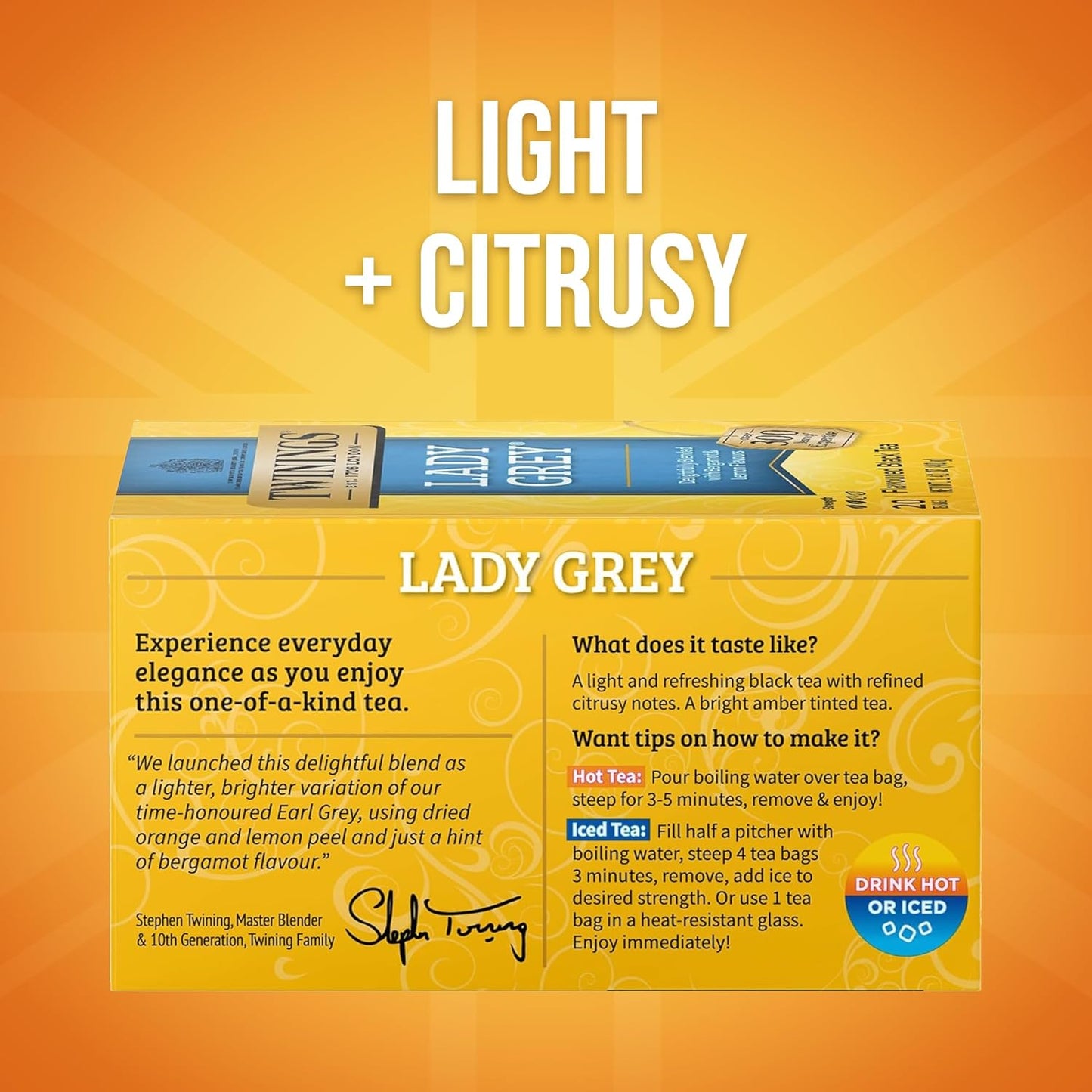 Twinings Lady Grey Black Tea Individually Wrapped Bags, 20 Count (Pack of 6), Orange & Lemon Peel with a Hint of Bergamot, Caffeinated, Enjoy Hot or Iced, 120 Teabags