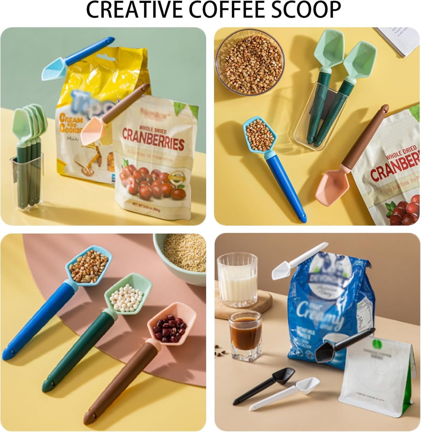 2 SET of 8 PCS Multi-functional sealing clip with measuring spoon Magnetic Coffee Measuring Spoon Sealing Clips with Wall Container Mount, PP materia, Deep Bowl Design (Black)