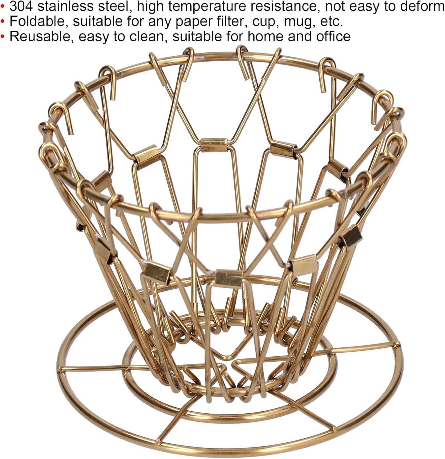 Asixxsix Pour Over Coffee Dripper, 304 Stainless Steel Drip Coffee Filter Cup Foldable Portable Reusable Reusable Coffee Filter Cup Coffee Drip Filter Holder for Home Office Cafe