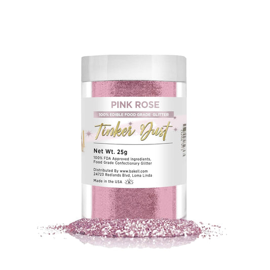 BAKELL Pink Rose Edible Glitter, 25 Grams | TINKER DUST Edible Glitter | KOSHER Certified | 100% Edible Glitter | Cakes, Cupcakes, Cake Pops, Drinks, Dessert Vegan Glitter & Dusts (25g, Pink Rose)