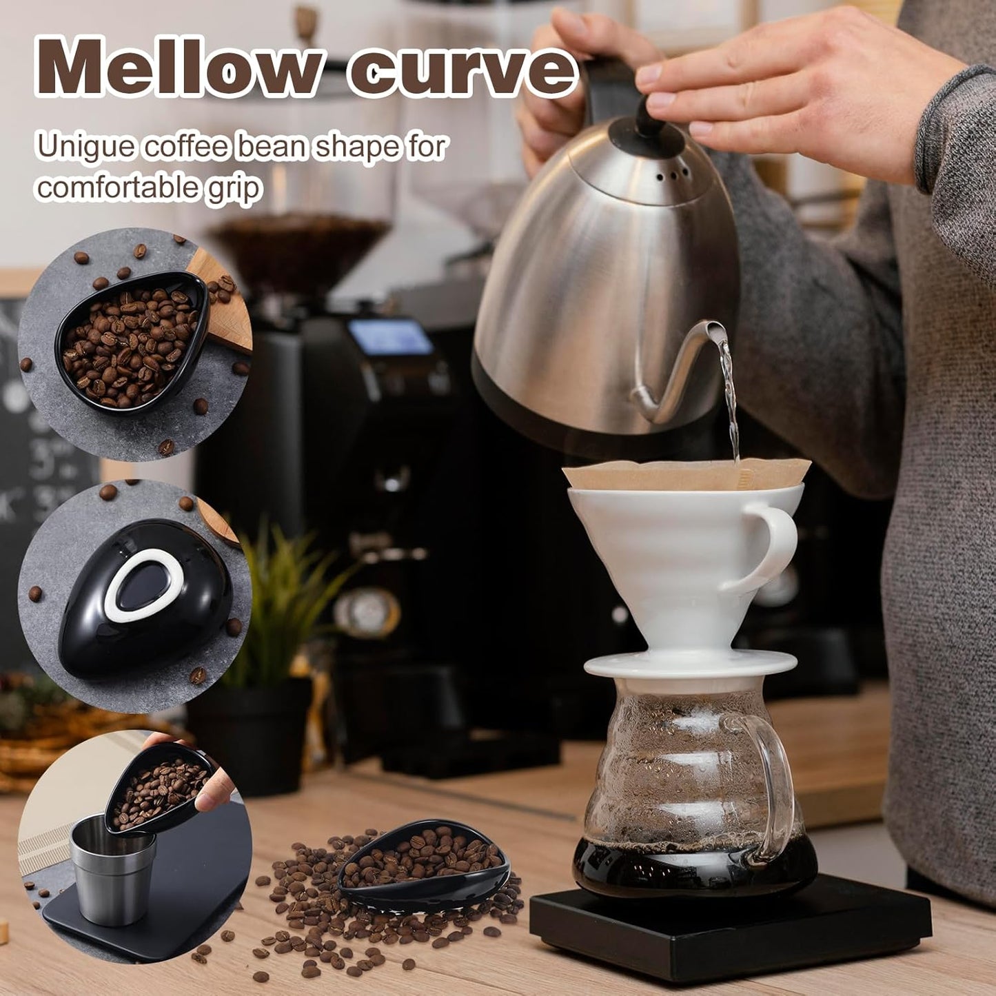 Black Coffee Bean Dosing Cup, Multi-Use Coffee Bean Weighing Container Precision Measuring Spoon for Espresso, Coffees Beans, Tea & Nuts (Black)