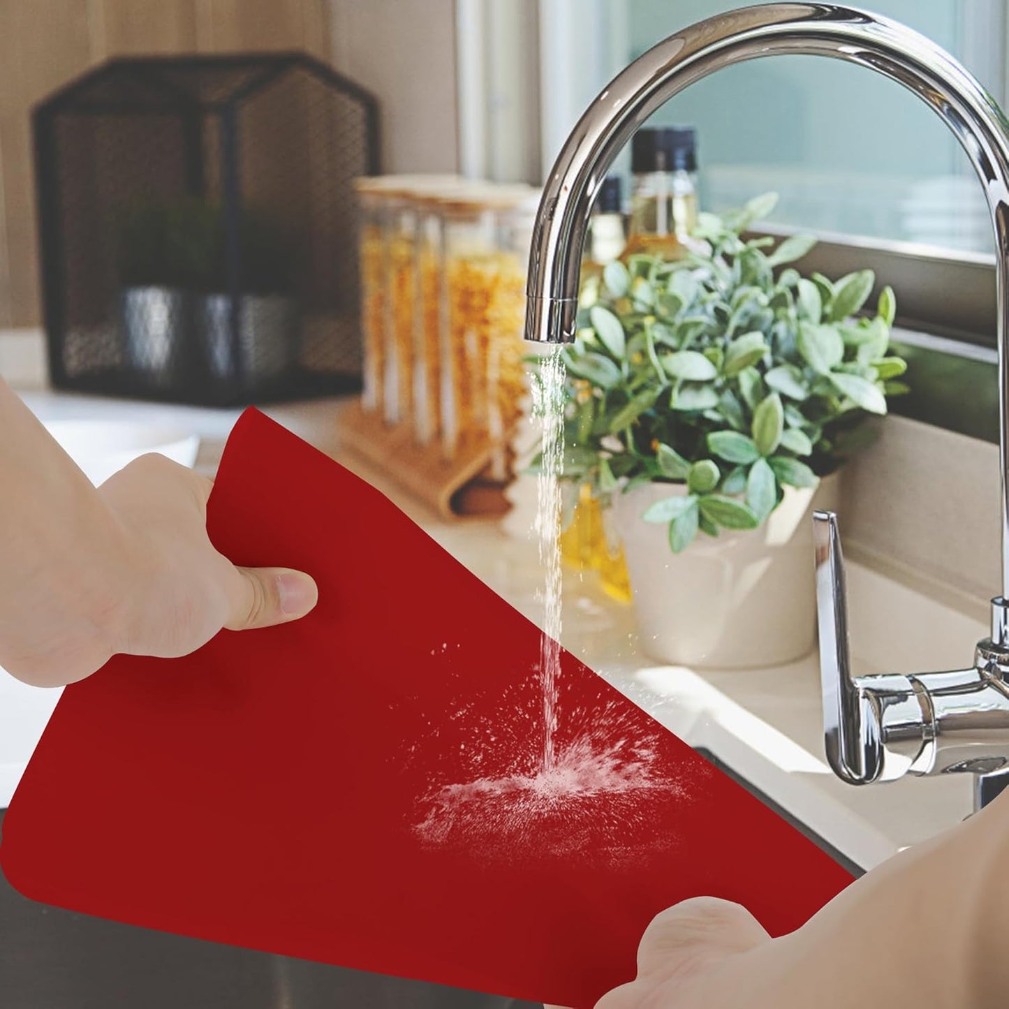 Silicone Mat for Kitchen Counter, Silicone Mat Trimable to Size (Red, 15.7×11.8inch-4pcs), BPA-Free Silicone Placemat, Heat-Resistant NonSlip Table Mat for Air Fryer, Countertop Protector Mat