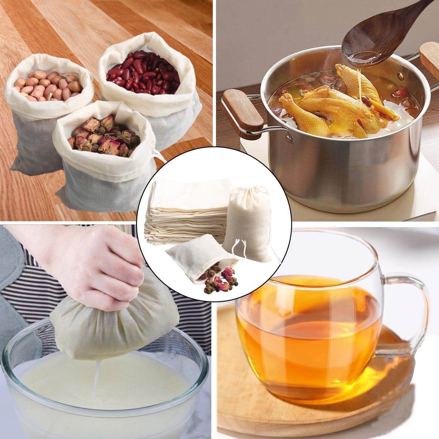 Eketirry Spice Bags, 20pcs Reusable Empty Tea Bags, Muslin Strainer Bags, Soup Bags for Cooking, Natural Cotton Fine Mesh Cheesecloth Bags for Cold Brew Coffee(3 x4Inch)