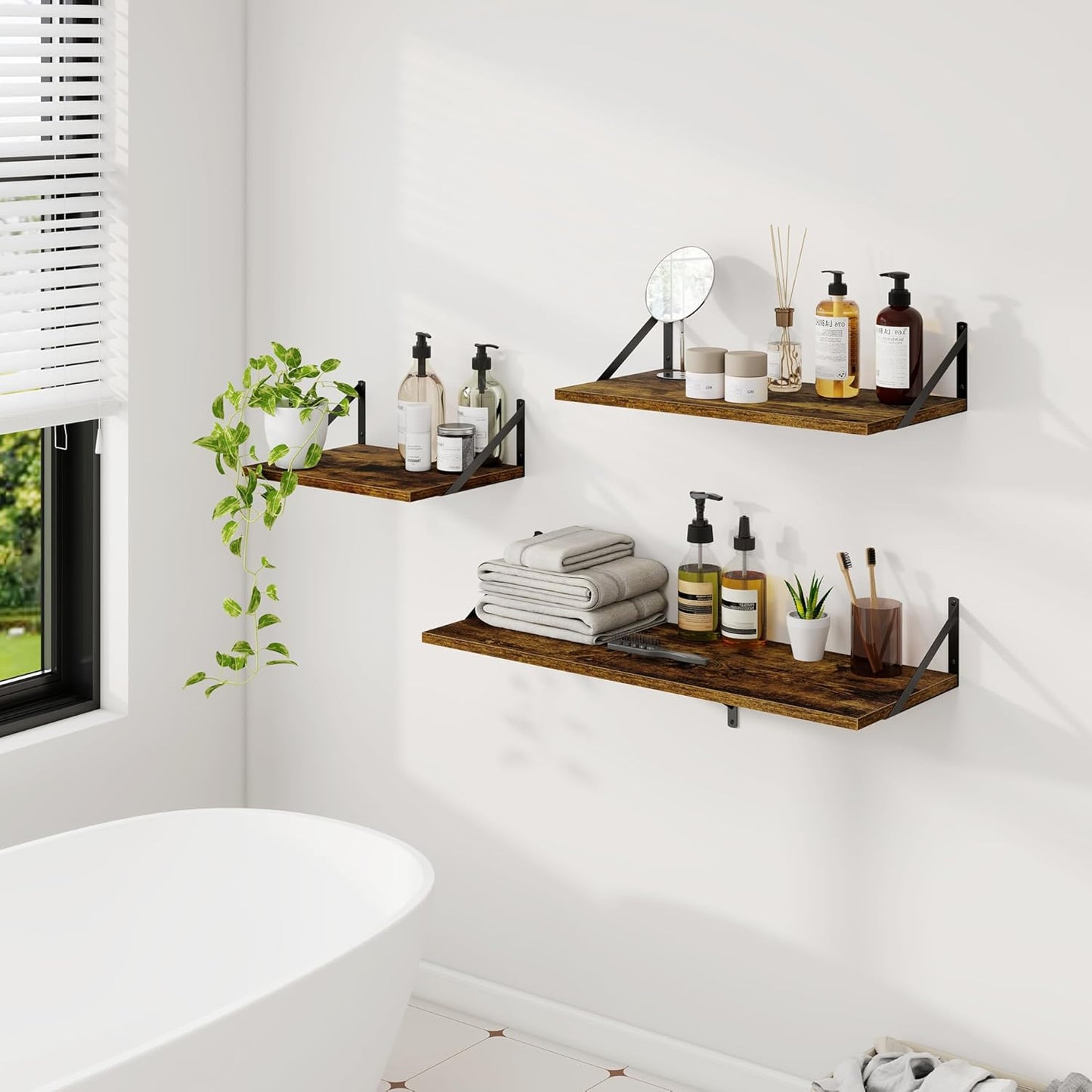 Dreamland Deep Floating Shelves for Wall, Brown Wood Wall Mounted Shelves, Large Floating Shelf 12 * 36 inch Set of 2 for Bookshelf Living Room Bedroom Home Office Bathroom