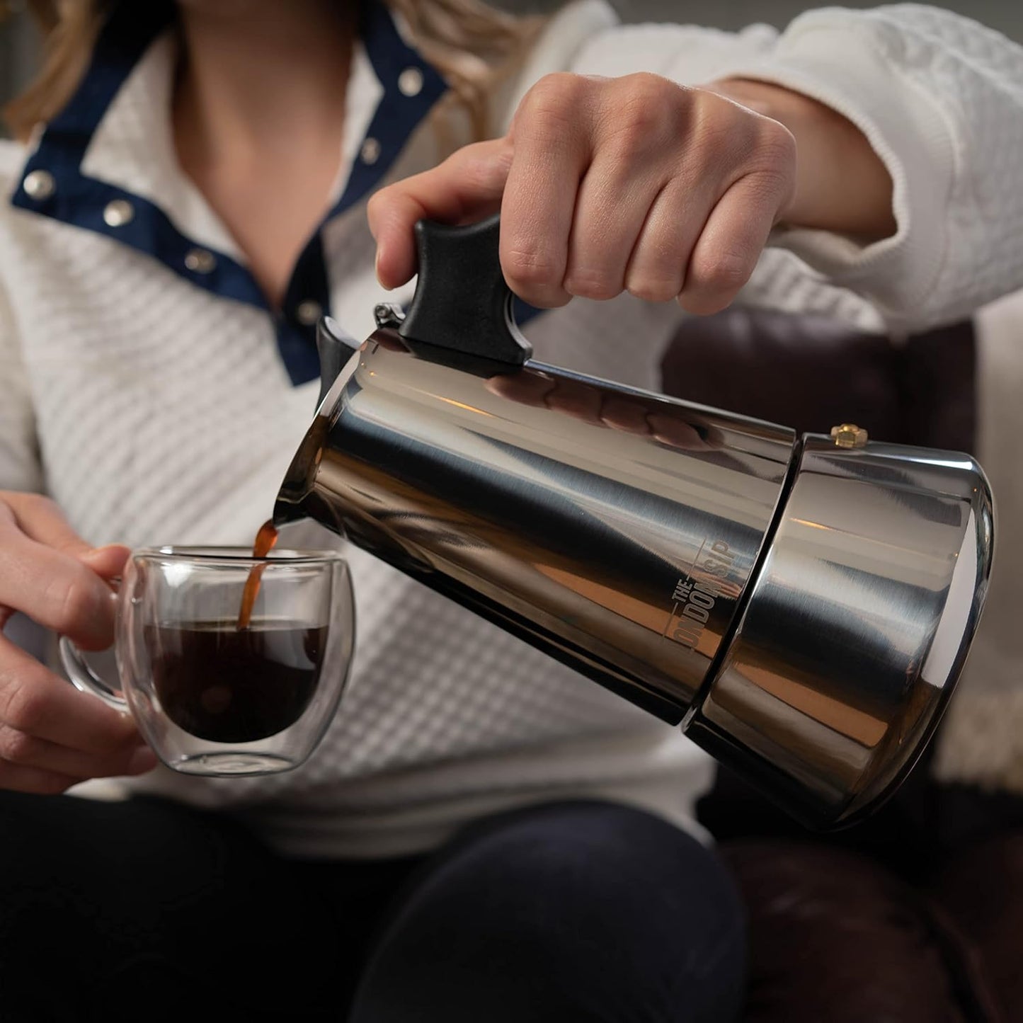 London Sip Stainless Steel Stovetop Espresso Maker Moka Pot Italian Coffee Percolator, Silver, Small (5.07 oz)