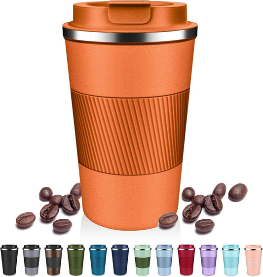 Insulated Coffee Tumblers with Flip Lid 12oz / 17oz, Stainless Steel Travel Coffee Mug Leak Proof, Vacuum Insulated Coffee Mug Reusable Cup, Keeps Cold and Hot for Coffee Tea