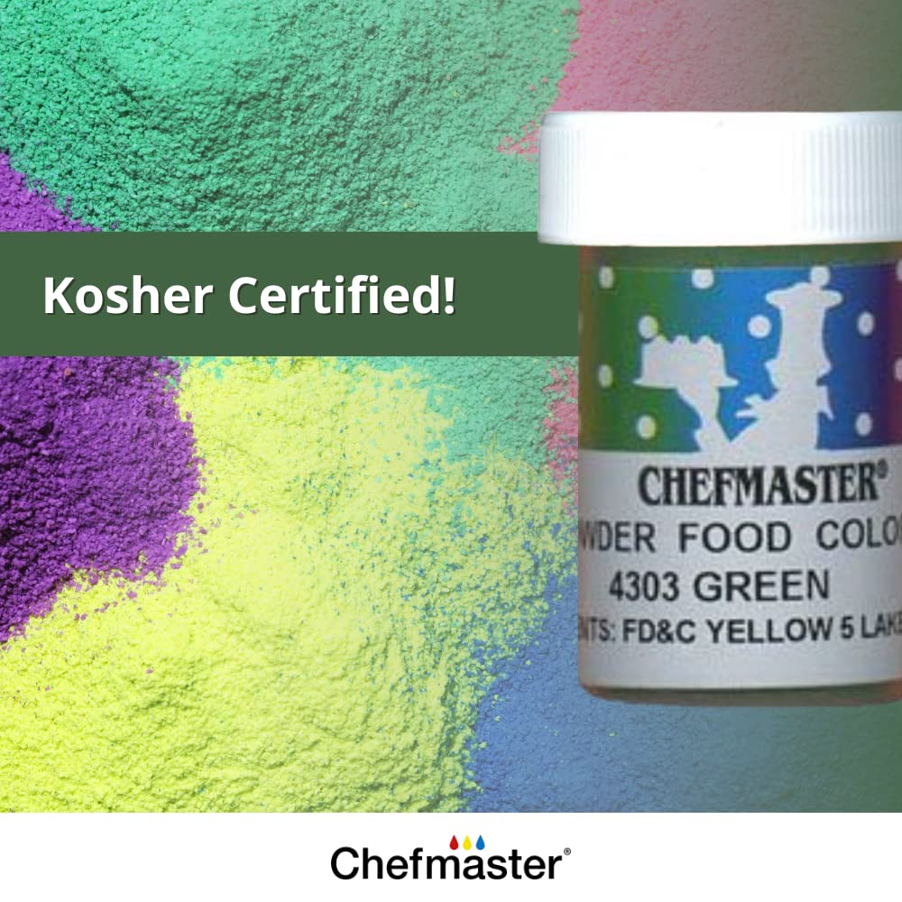 Chefmaster Green Dry Powder Candy Color | Vibrant Shades | Chocolate, Macarons, Fondant | Decorating | Professional-Grade Dye | Easy-to-Use | Manufactured in USA | 3 grams