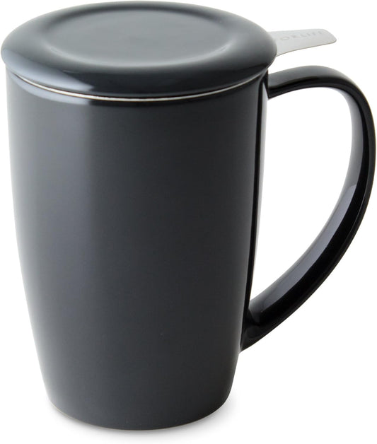 FORLIFE Curve Tall Tea Mug with Infuser and Lid 15 ounces, Black Graphite