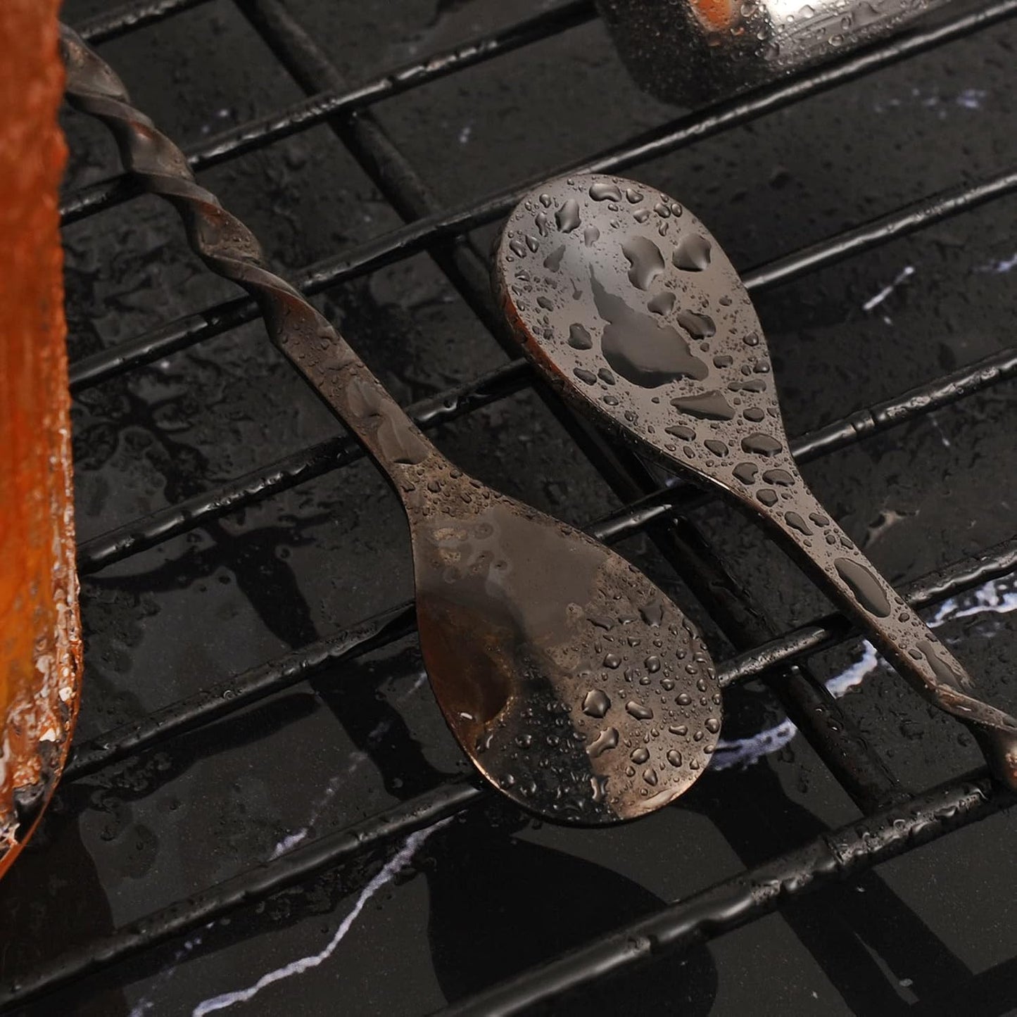 AnSaw Black 10-Inch Stainless Steel Cocktail Spoon with Leaf Handle - Perfect for Mixing & Layering Drinks in Tall Cups, Bar & Shakers - Durable Long Handle Bar Stirrer,1-Pieces