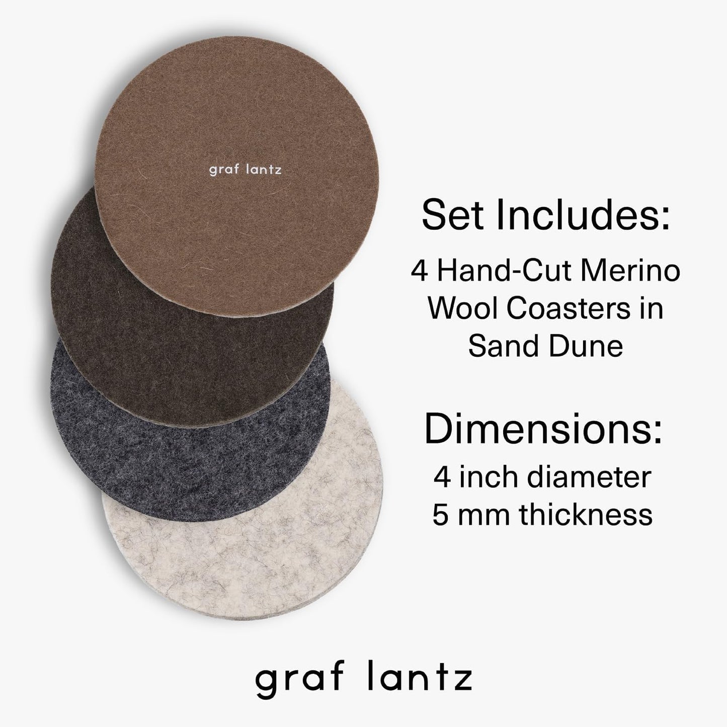 Graf Lantz - Bierfilzl Merino Wool Round Coasters Set of 4 - Sand Dune (4" Circles) - Absorbs 30% of Weight - German Wool - Heat Resistant, Sustainable, & Reusable - Home Decor & Coffee Table Decor
