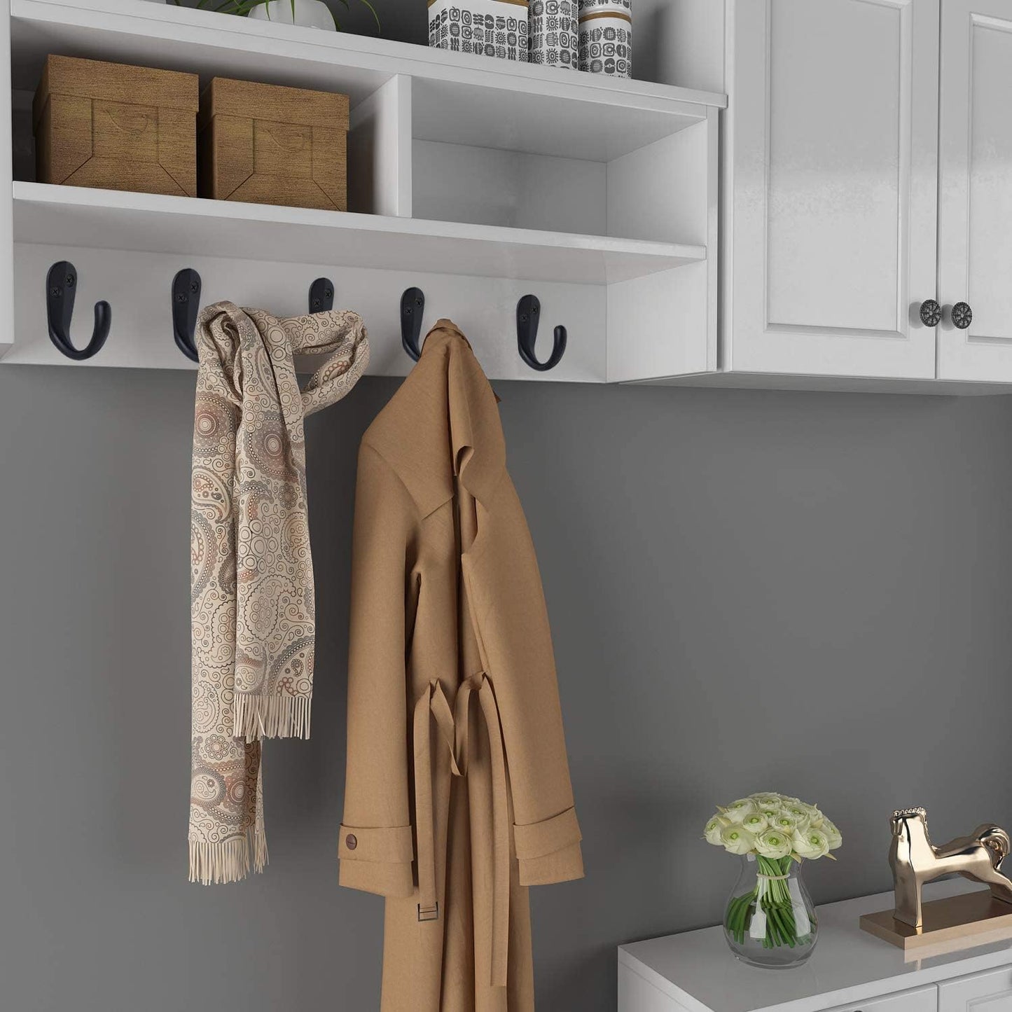 IBosins 50PCS Coat Hooks Wall Mounted Single Prong Robe Hook for Hanging Towel Hooks with 100 Screws for Cup, Mug, Bags, Hat, Cap, Scarf, Pet leashes