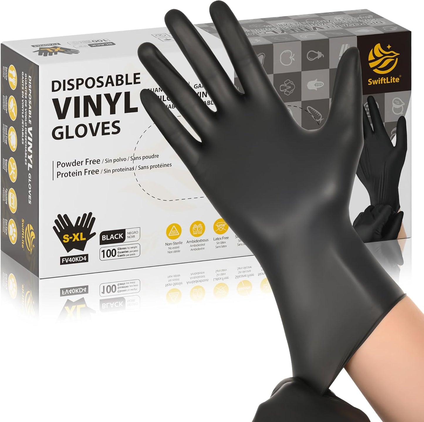 Black Vinyl Gloves, Food Grade Gloves Disposable Latex Free & Powder Free, Guantes for Cleaning Cooking Food Prep