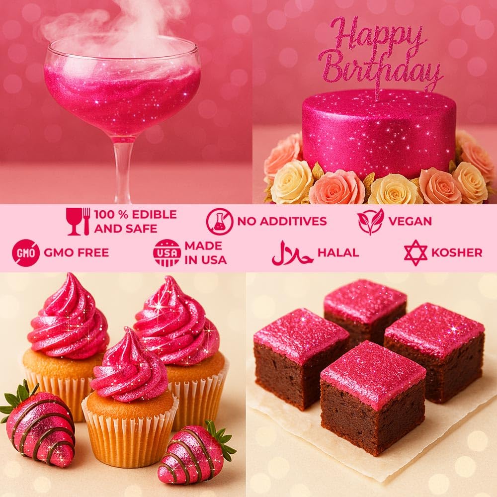 Bulk (20g) Pink Edible Glitter for Drinks | Premium Pink Edible Glitter for Cakes Drink Brew - Edible Glitter Cake Decorations for Strawberries Cocktail