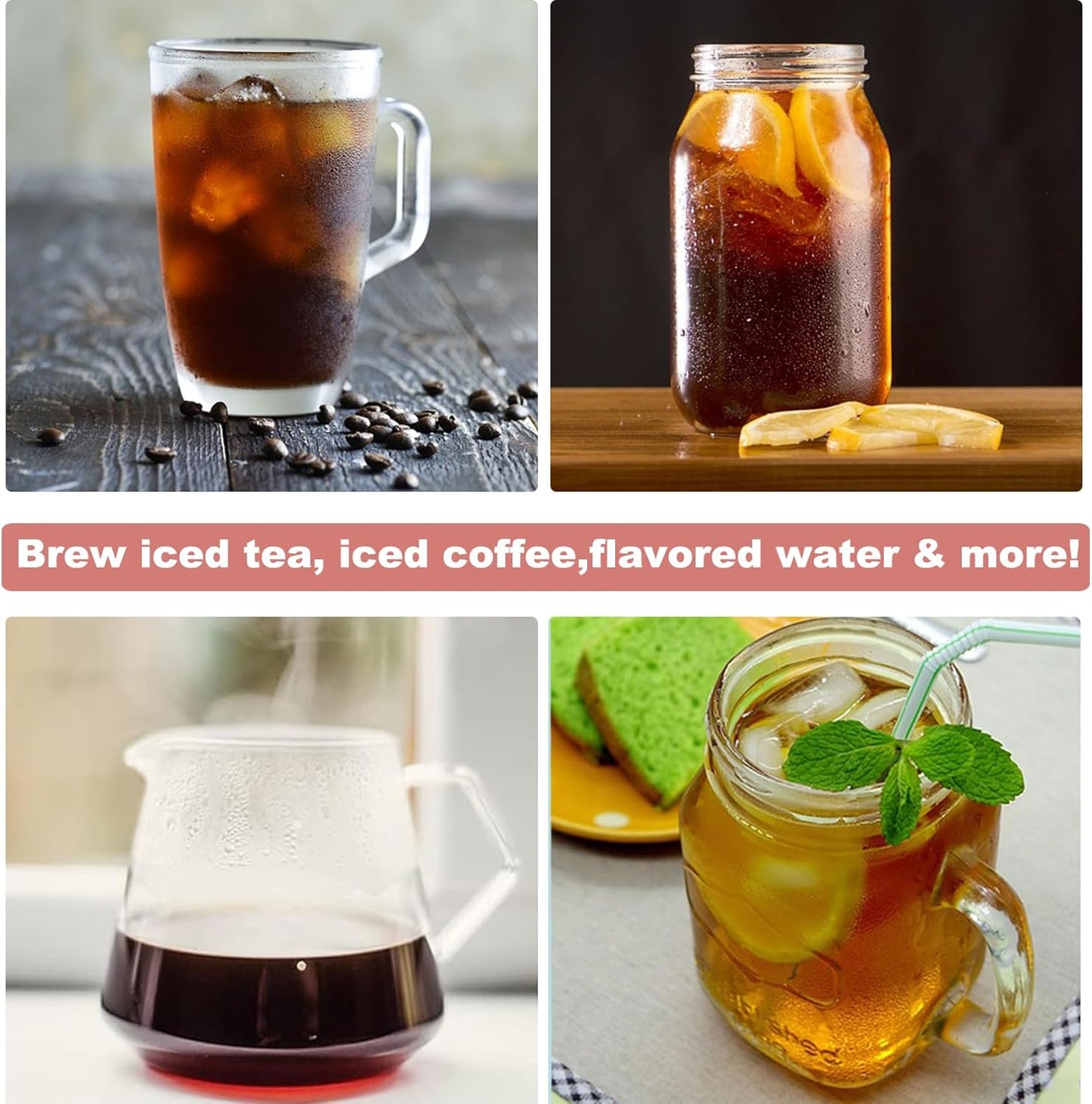 LITIFO Iced Tea Maker and Iced Coffee Maker Brewing System with 2-quart Pitcher, Perfect For Fruit Infused Tea, Lemonade, Flavored Water (Pink)