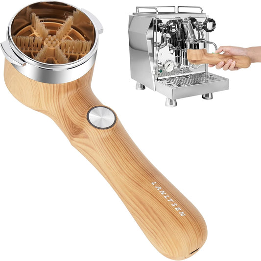 58mm Espresso Coffee Machine Cleaning Brush Wood Grain Color Espresso Machine Electric Cleaning Brush 360°Totally Enclosed for E61, Flair 58, ECM, Rocket, Sanremo, Synesso, Slayer, VBM