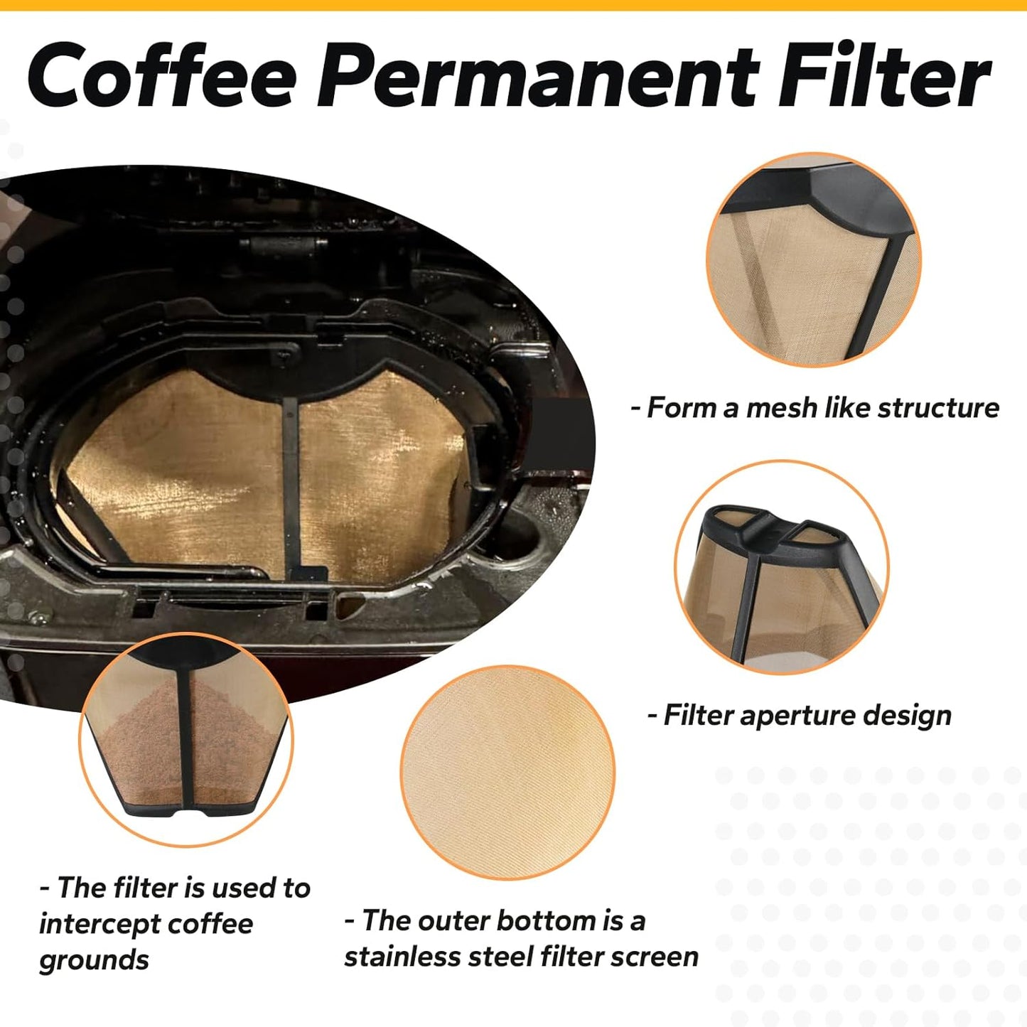 134KKW300 Coffee Permanent Filter Compatible with Ninja Coffee Filter, for CFP Dual Brew Coffee Maker Models CFP201 CFP250A CFP300 CFP301 CFP305 CFP307 Reusable Gold Tone Coffee Filter Basket