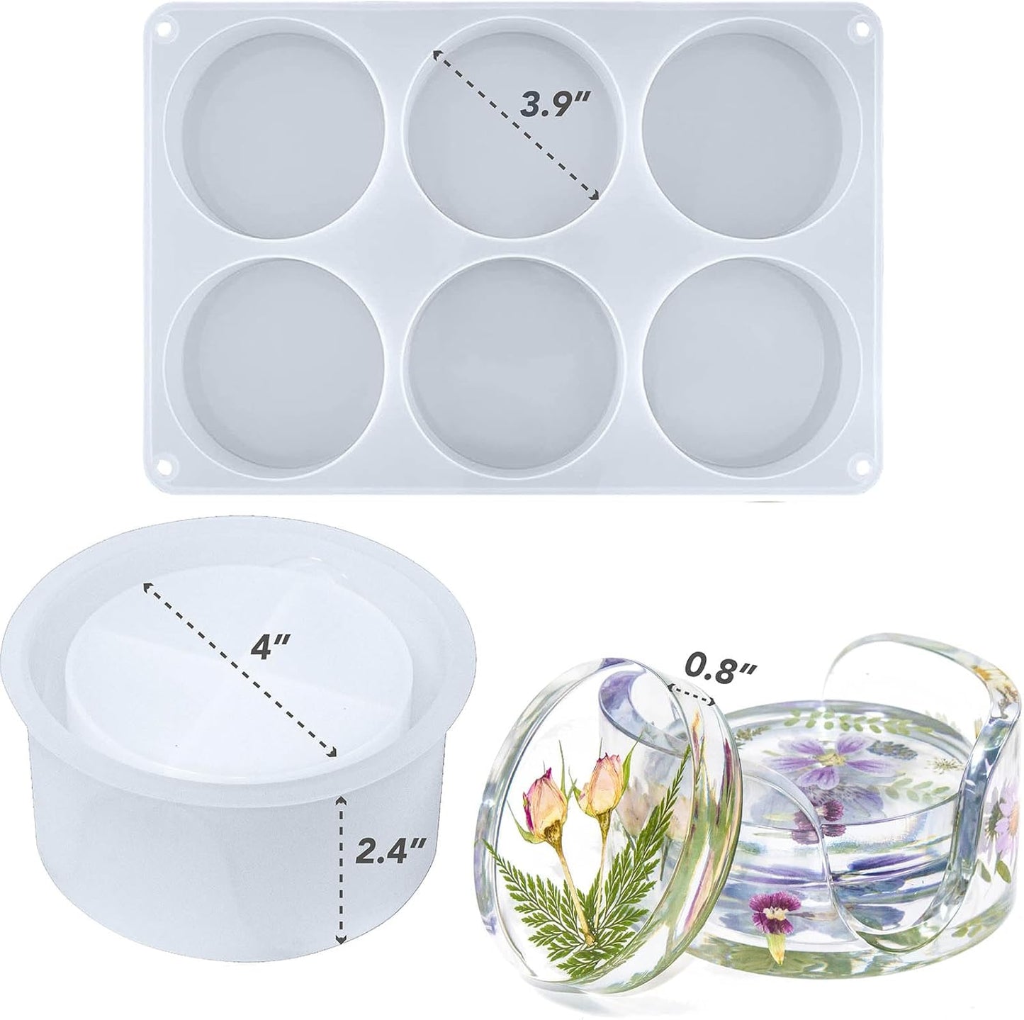 6-Cavity Deep Coaster Molds with 4 Inches Thickened Coaster Holder Silicone Mold for Epoxy Resin, Coaster Resin Molds for DIY Art Craft Cup Mats Flower Bouquet