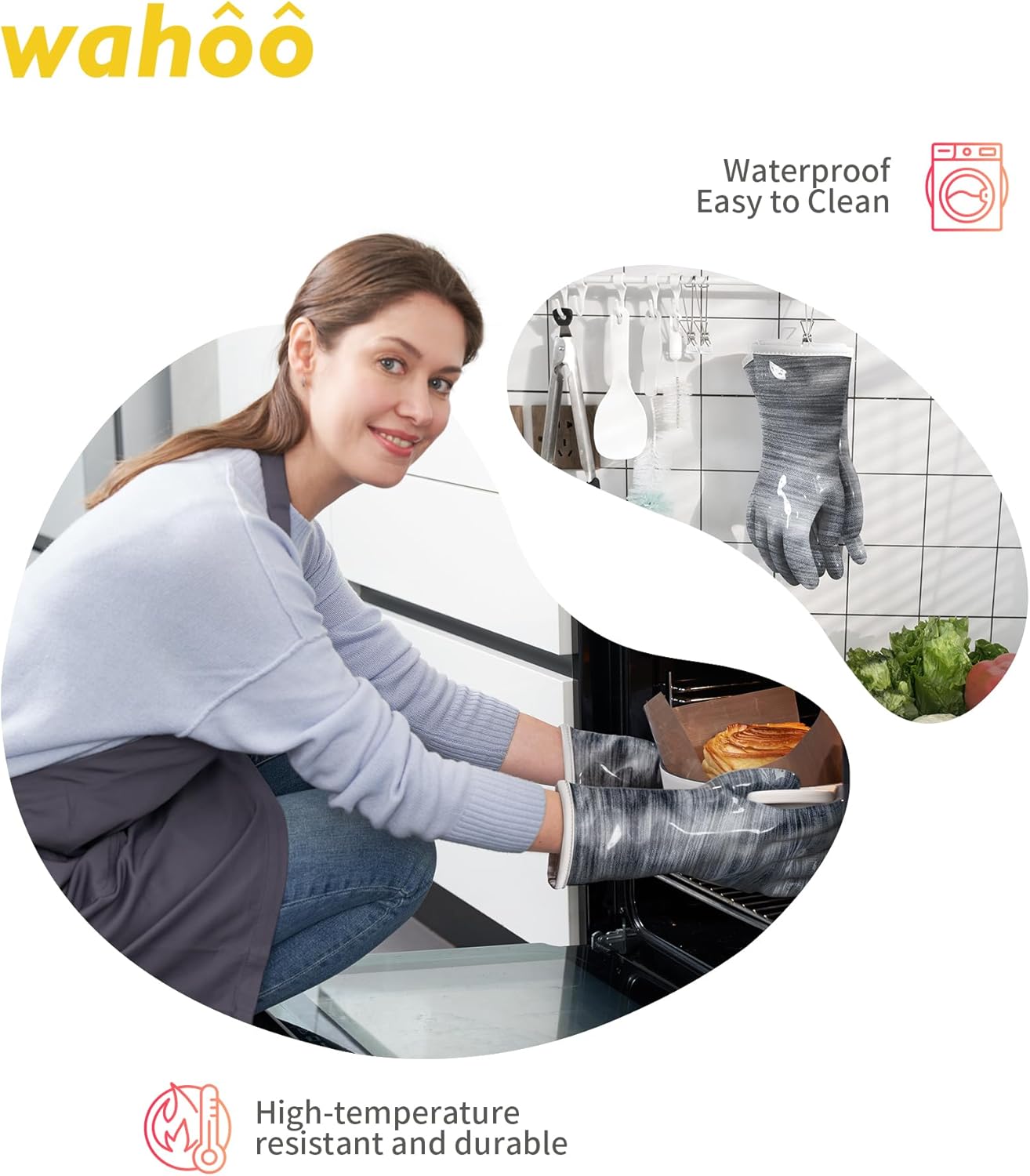 wahoo Liquid Silicone Smoker Oven Gloves, Food-Contact Grade, Heat Resistant Gloves for Cooking, Grilling, Baking, Grey, XXL/11