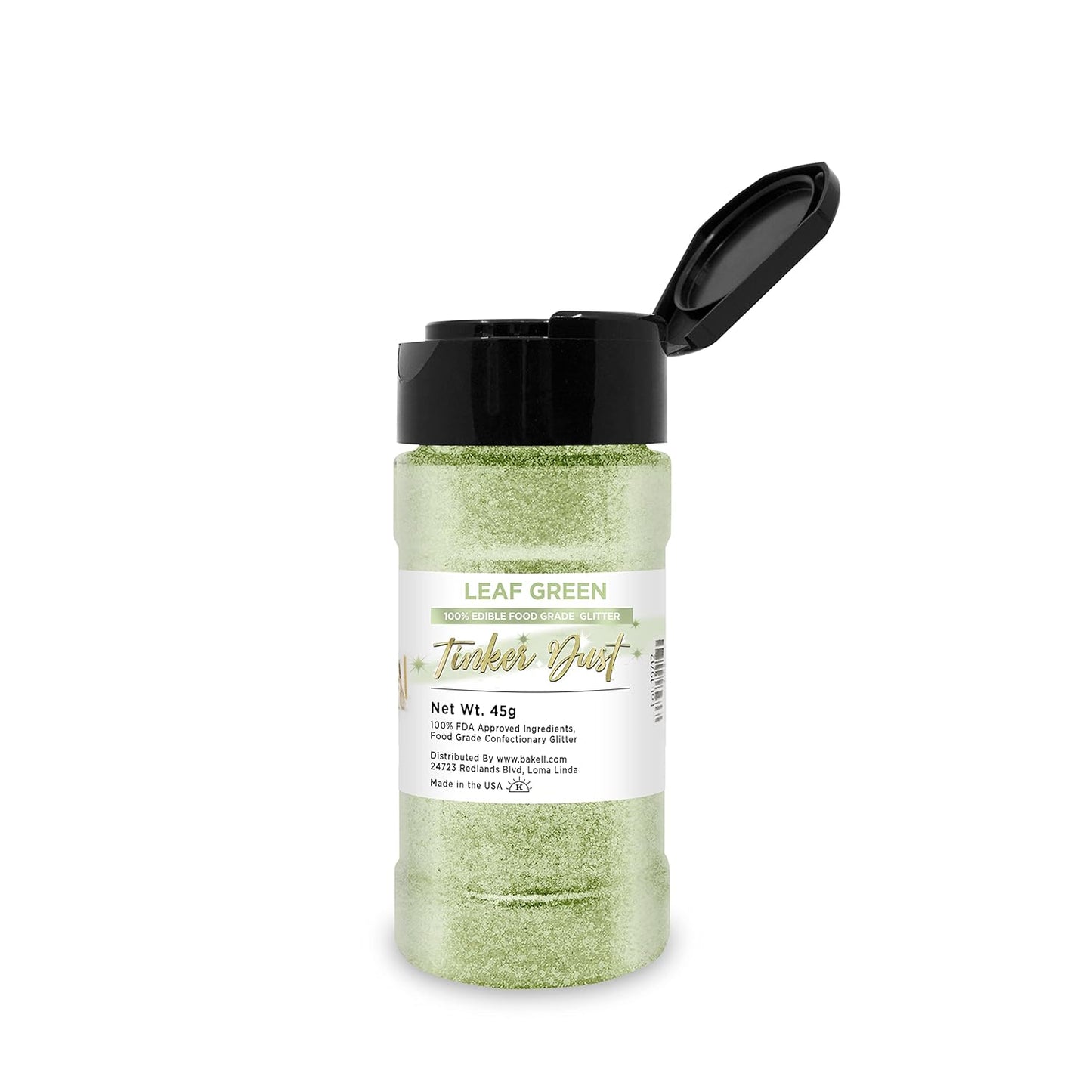 Leaf Green BAKELL Edible Glitter, 45 Grams | TINKER DUST Edible Glitter | KOSHER Certified | 100% Edible Glitter | Cakes, Cupcakes, Cake Pops, Drinks, Dessert Vegan Glitter & Dusts (45g Shaker, Leaf Green)