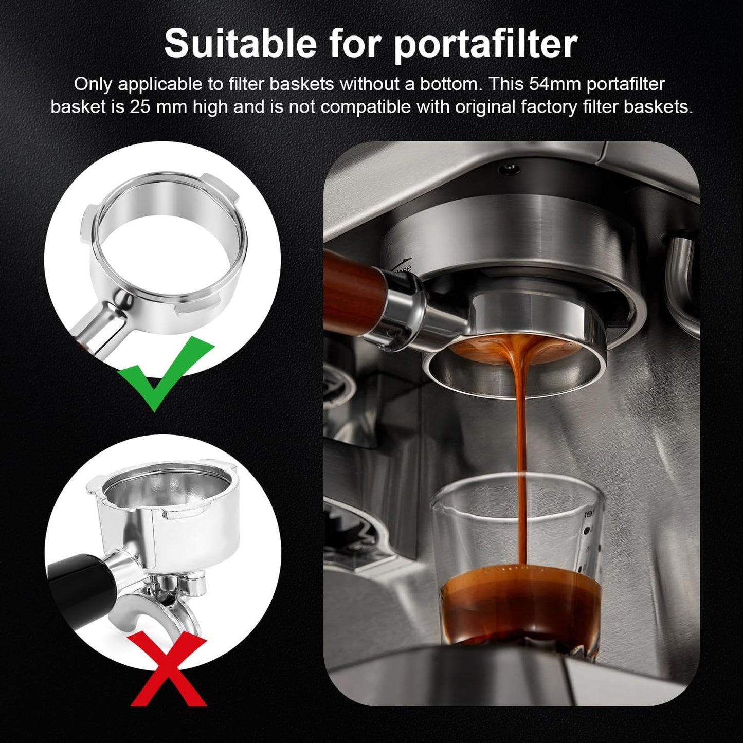 54mm Portafilter Basket Two Cup-Single Wall Filter Basket Stainless Steel Coffee Portafilter Basket Espresso Filter Basket