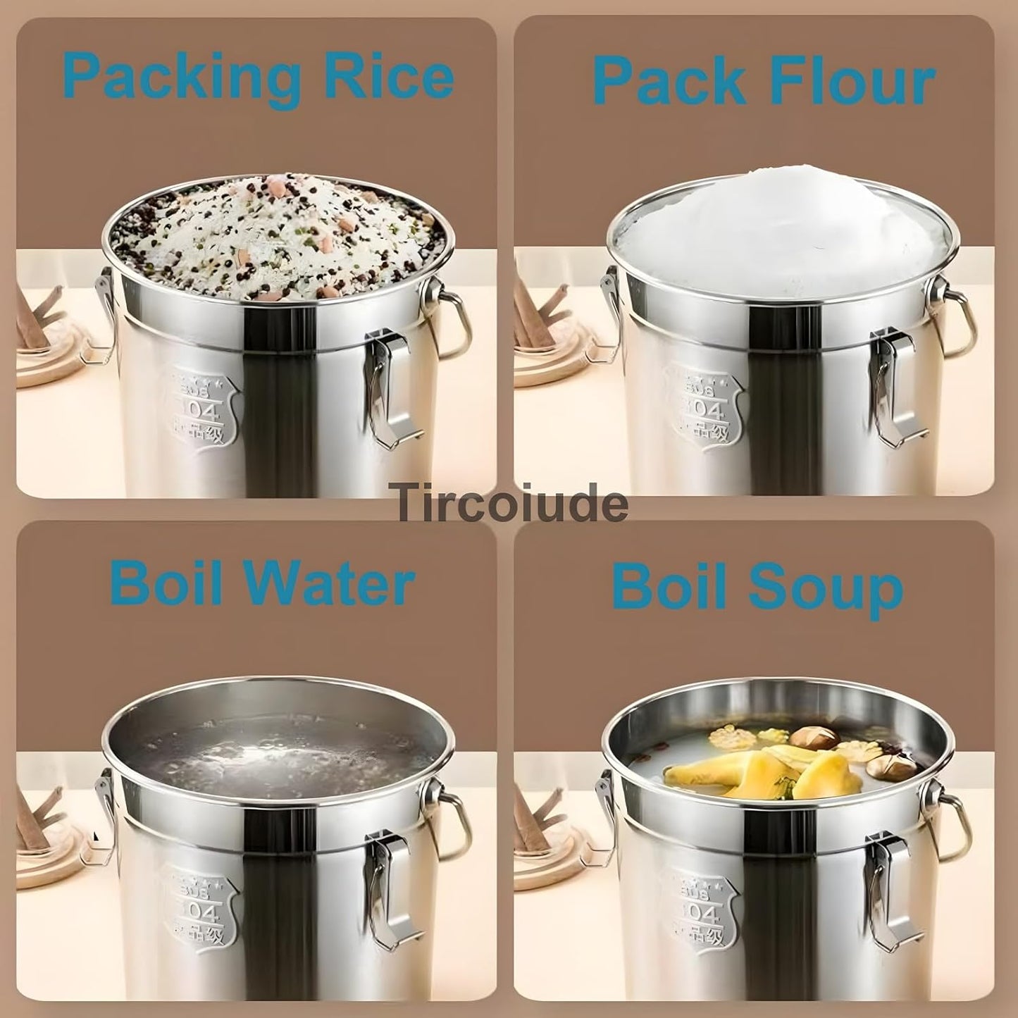 304 Stainless Steel Kitchen Airtight Canister, 12L 3.1 gal Rice Oil Food Storage Bucket Transport Can with andles Airtight Lid for Rice Flour Grain Coffee Bean Pail Container