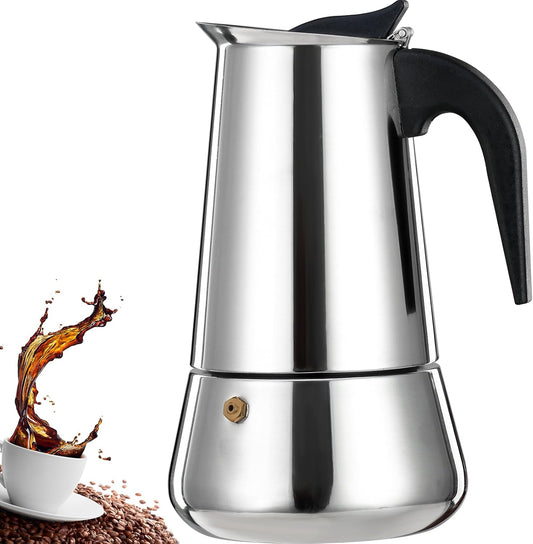 6 Cup Stovetop Espresso Maker Stainless Steel Moka Pot Stove Top Percolator Italian Coffee Makers Capable Mocha Greca Machine Cafe Classic Induction Cookers for Home and Camping 300ml 10oz