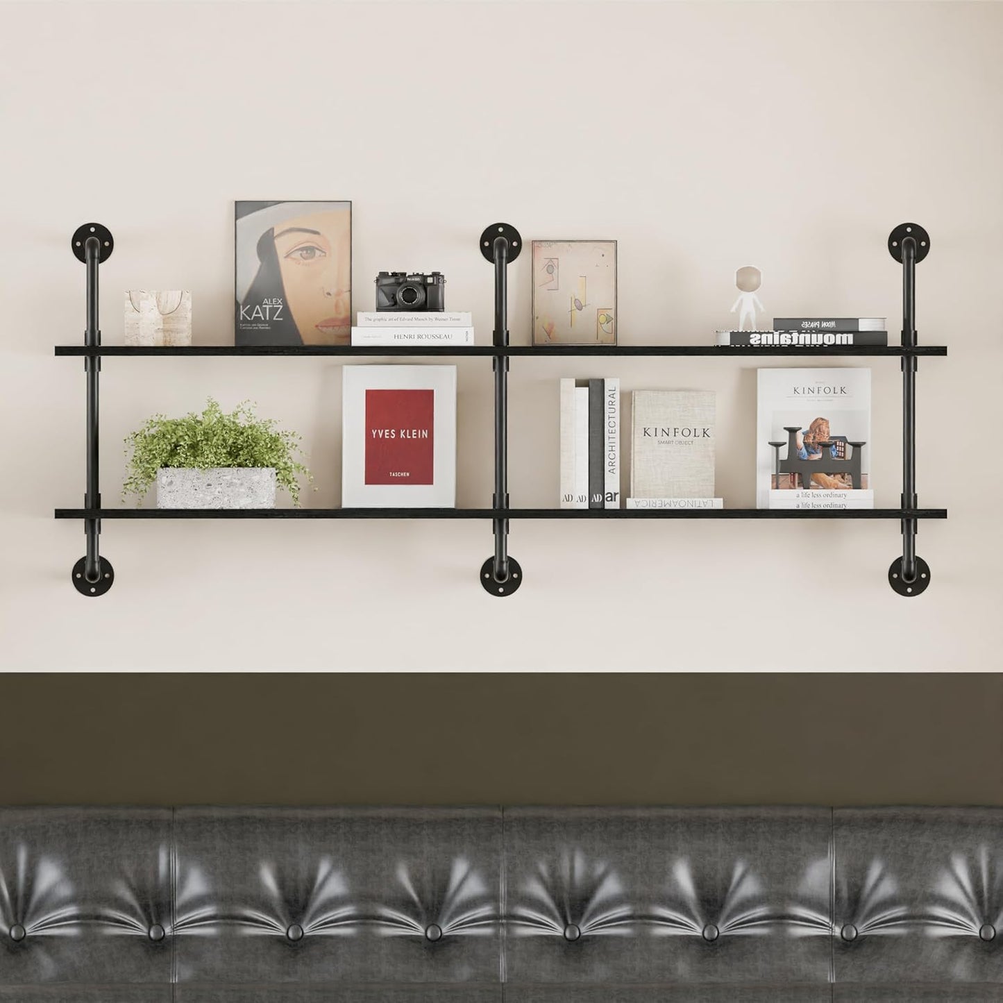 Industrial Pipe Shelf Shelving Bookcase, Wall Mounted Rustic Bookshelf, Floating Bookshelves for Wall,Retro Wood Metal Pipe Industrial Shelves for Living Room