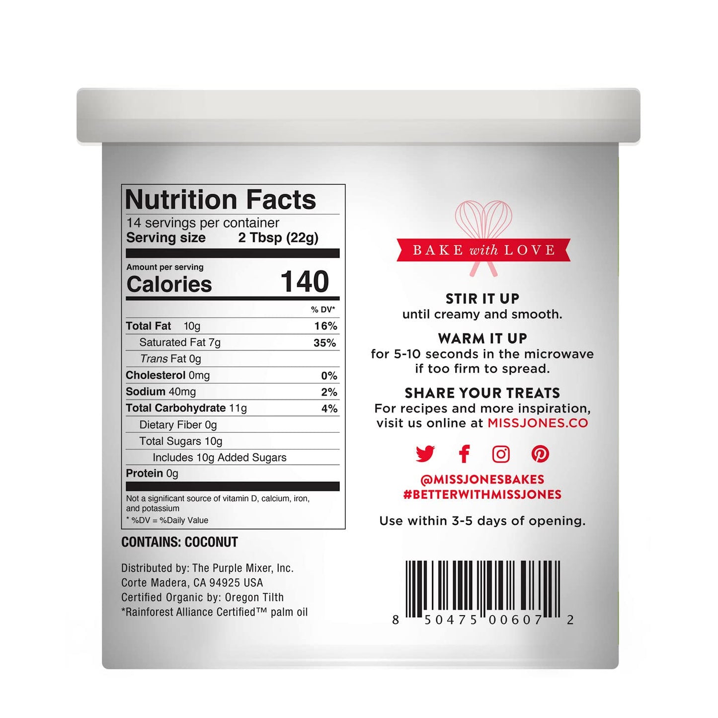 Miss Jones Baking Organic Buttercream Frosting, Perfect for Icing and Decorating, Vegan-Friendly: Cream Cheese (Pack of 6)