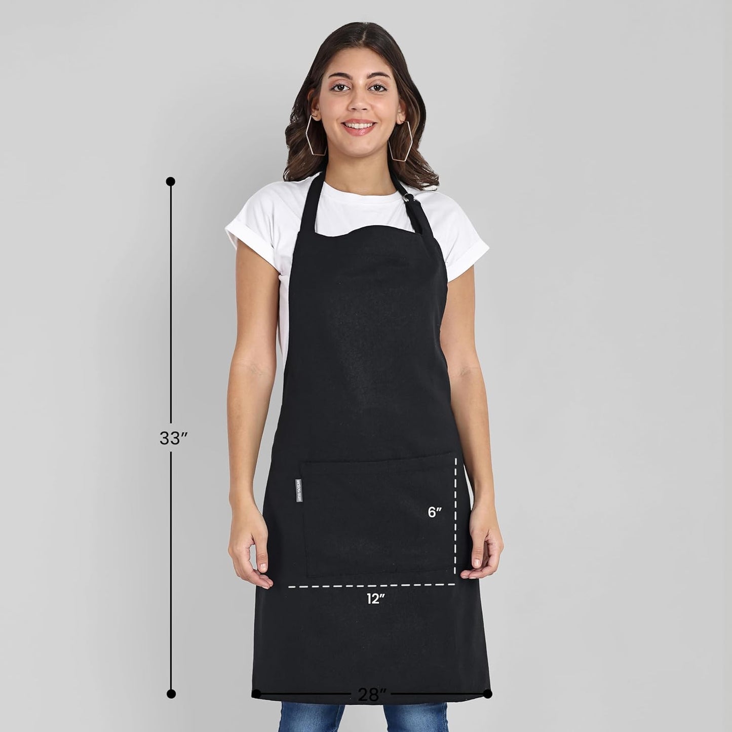 Chef Apron, Recycled Cotton Kitchen Apron with an Adjustable Neck with Long Ties, for cooking, baking