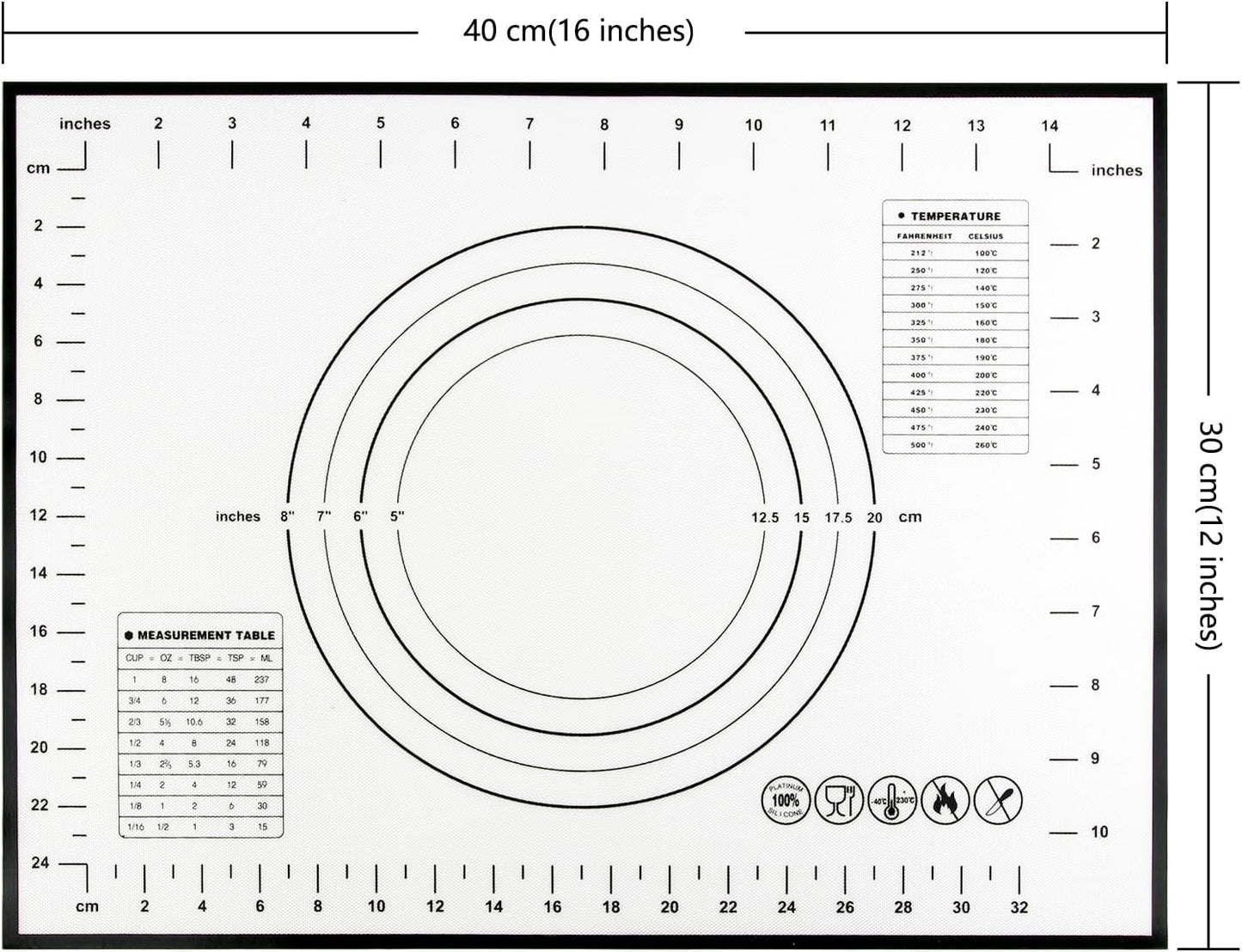 Yansumi Silicone Pastry Mat Extra Large Non-Slip Mat for Rolling Dough Pie Crust and Baking Non-Stick with Measurements (16x12,Black)