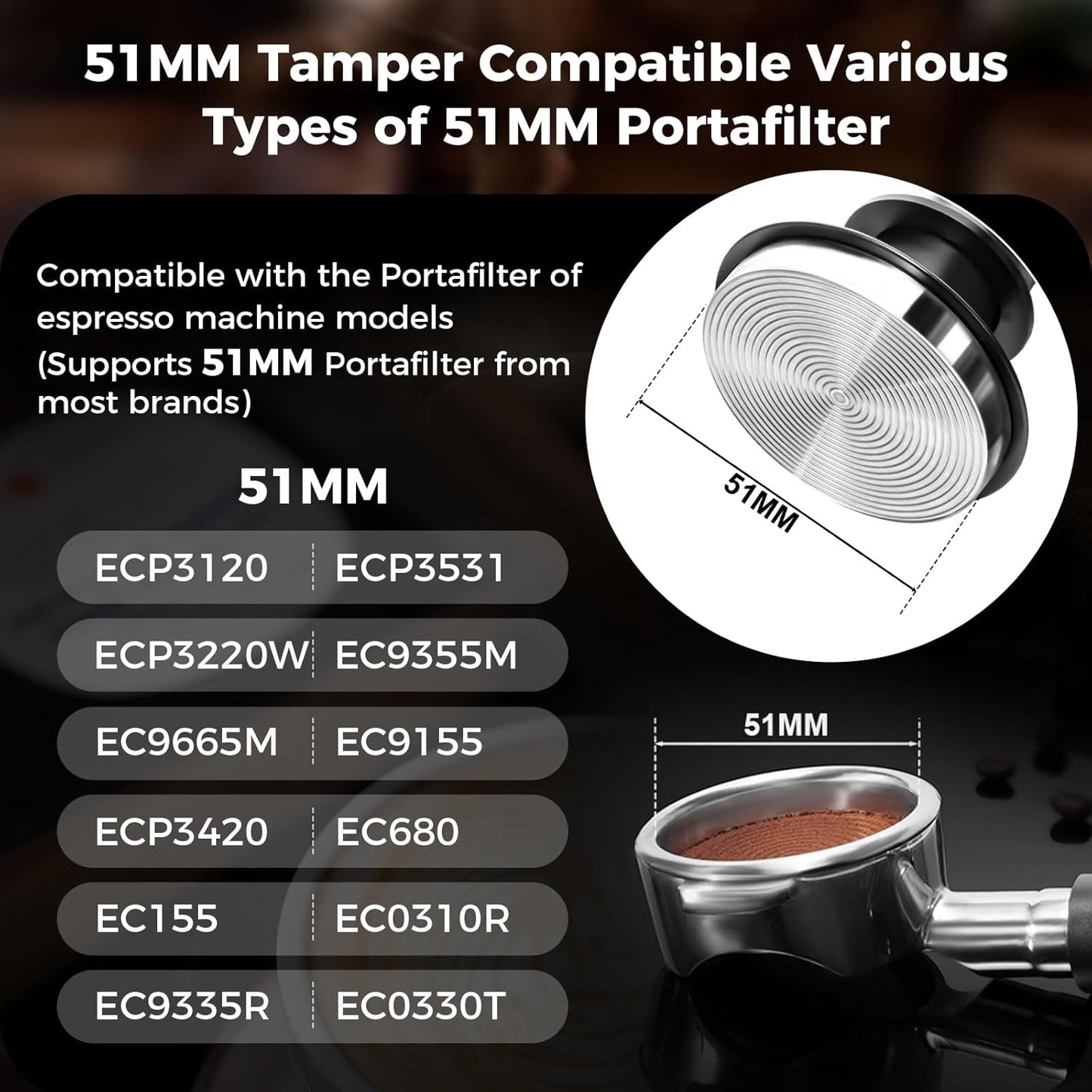 IKAPE 51MM Black Espresso Tool Set 8 IN 1, Coffee Tamper, Distributor, Magnetic Funnel, Puck Screen, Tamper Station, Stirrer Distribution Tool, Cleaning Towel and Brush