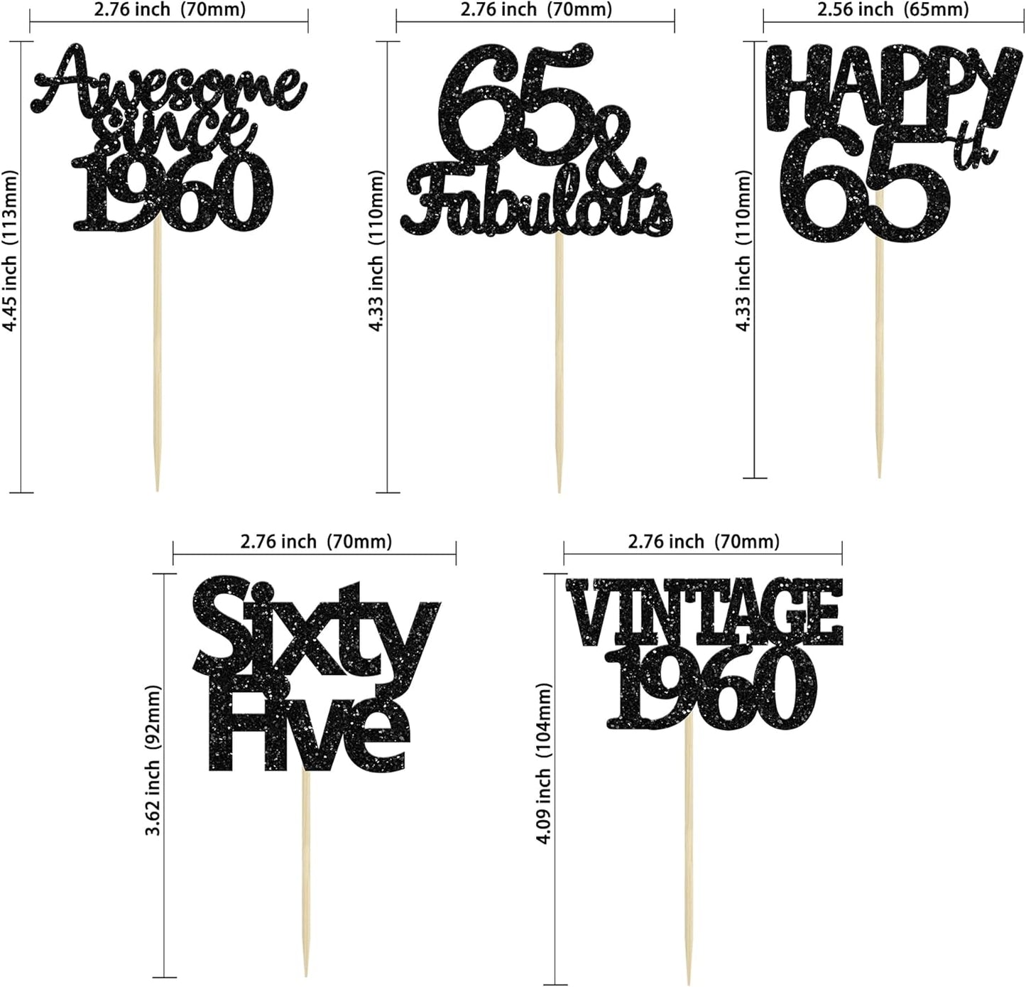 Gyufise 30 Pack Gold Glitter 65th Birthday Cupcake Toppers Vintage 1960 Cake Toppers Hello 65 Cake Topper Sixty Five 65 & Fabulous Cupcake Picks 65th Birthday Cake Decorations Supplies