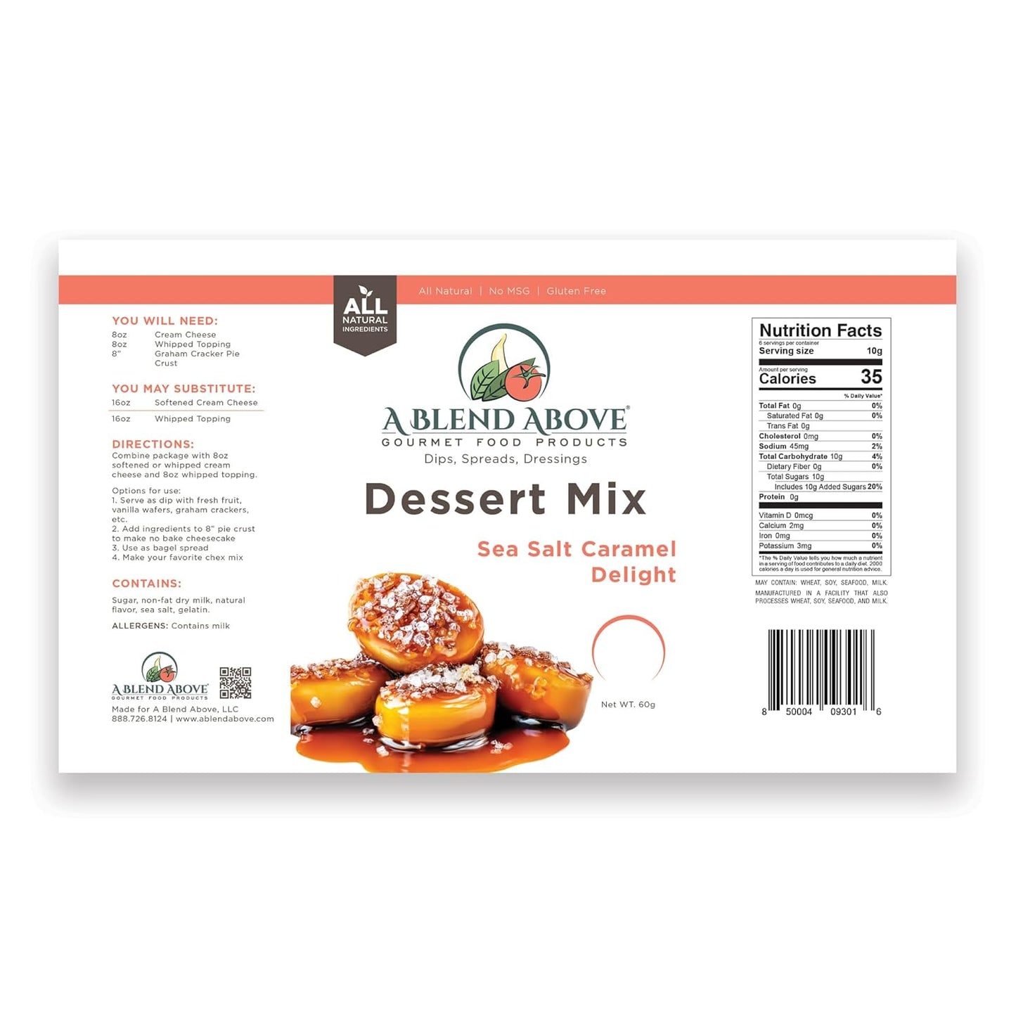 A Blend Above No-Bake Desserts Mix Variety Pack - Includes Heaven Sake Cheesecake, White Chocolate Raspberry, Sea Salt Caramel, and Cinnabun - All Natural, Vegan, Gluten Free, No MSG - Pack of 4