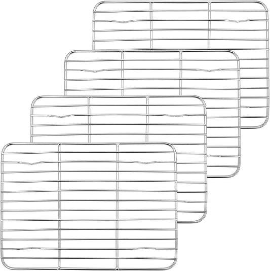 P&P CHEF Baking Cooling Rack Set for Cooking Roasting, 4-Piece Stainless Steel Wire Racks for Oven Use, Healthy & Dishwasher Safe, Rectangle, 9.7 Inch
