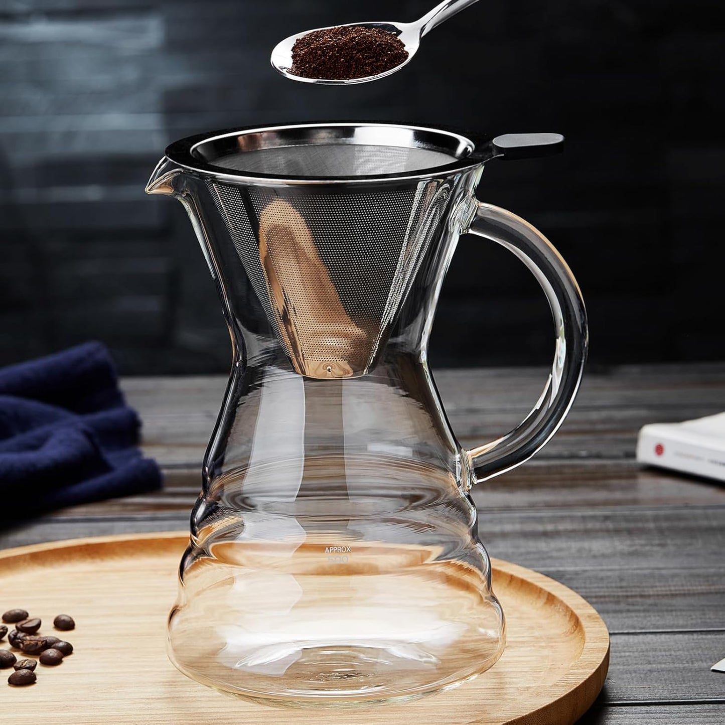 Unbreakable - Pour Over Coffee Maker with Permanent Stainless Filter 32 fl oz, Thickened Heat-Resistant Borosilicate Glass Dripper Coffee Brewer, Stovetop Safe